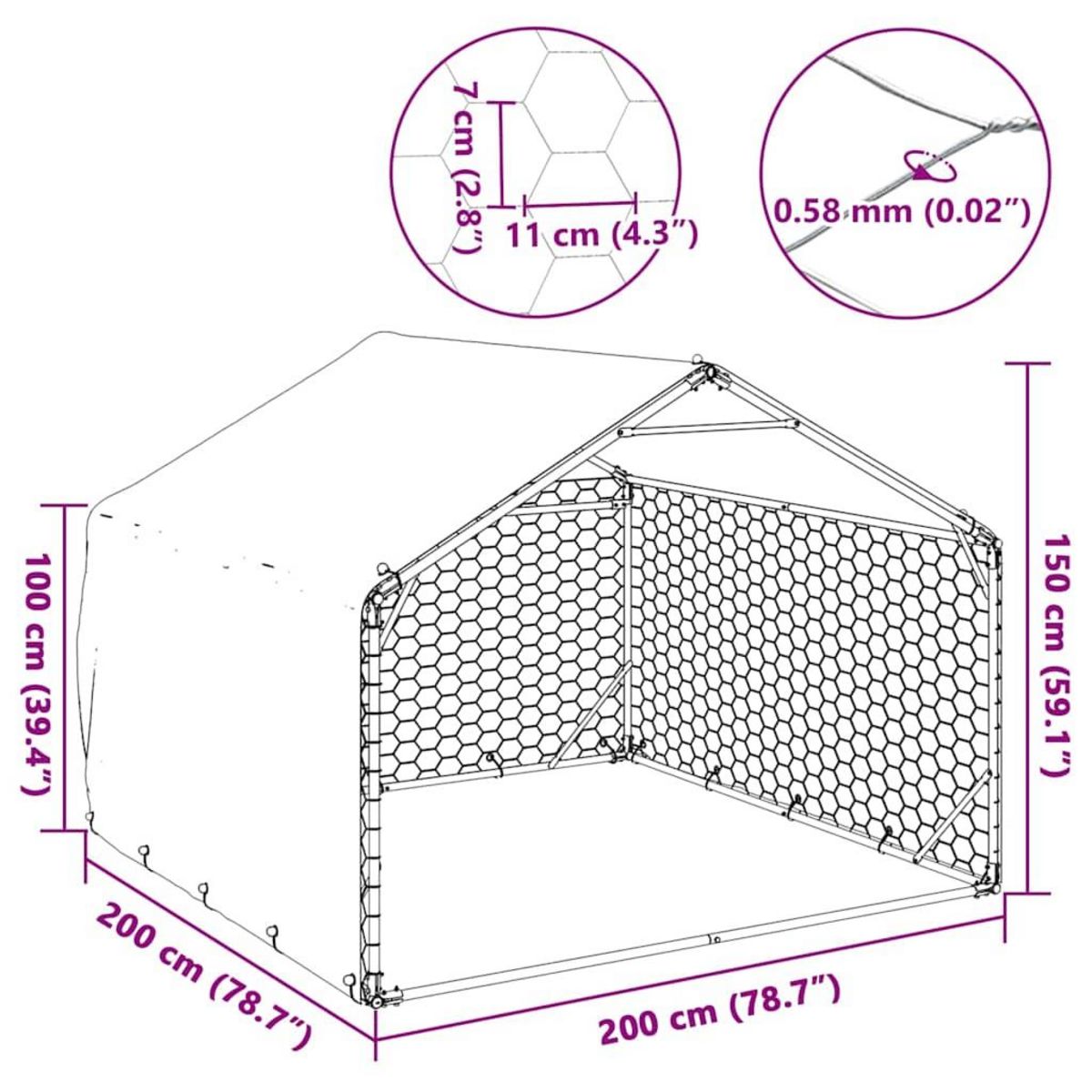 VIDAXL Chenil d'exterieur pour chiens housse 2x2x1,5 m acier galvanise