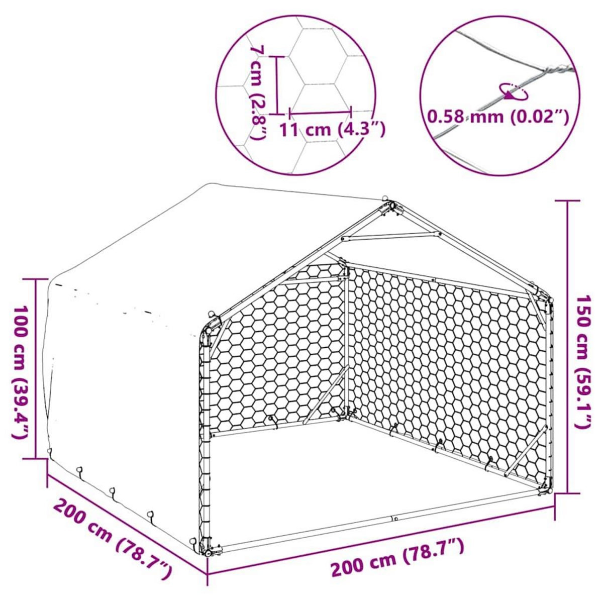 VIDAXL Chenil d'exterieur pour chiens housse 2x2x1,5 m acier galvanise