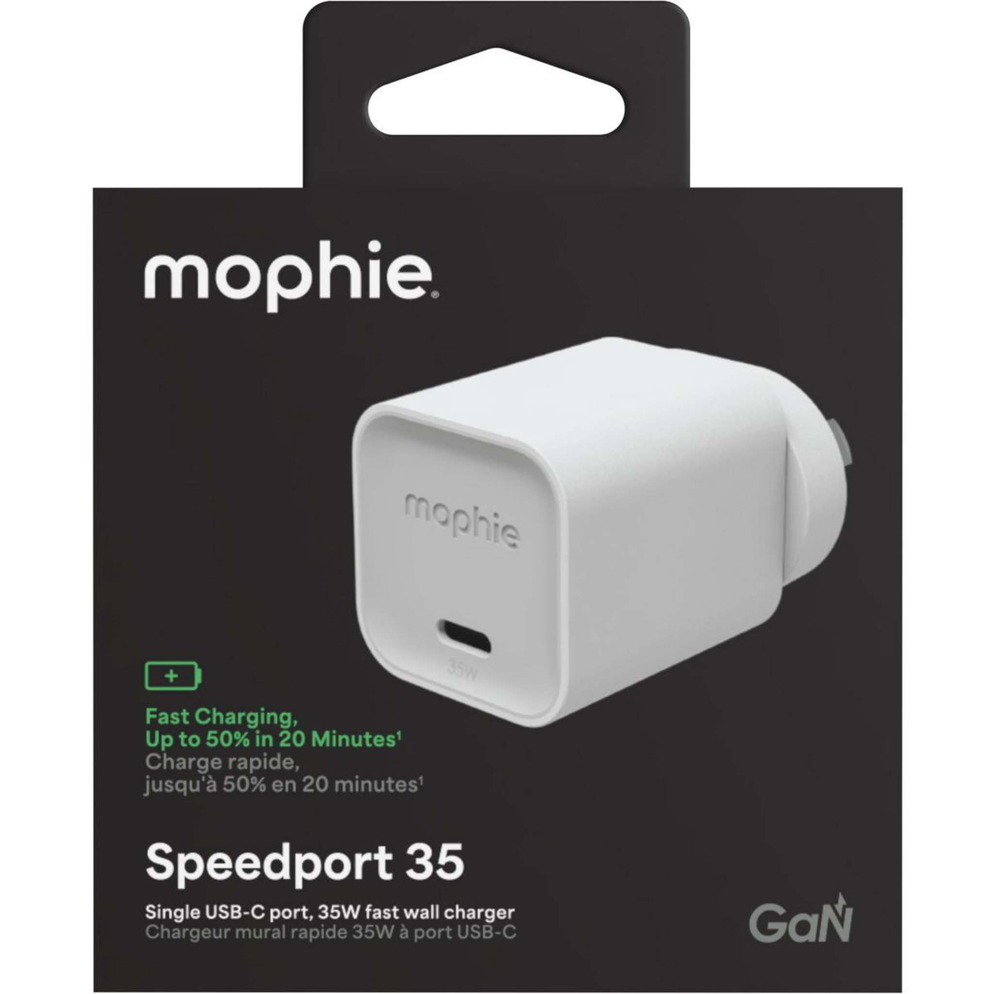 Mophie Chargeur secteur 35w gan usb-c x2 power delivery blanc