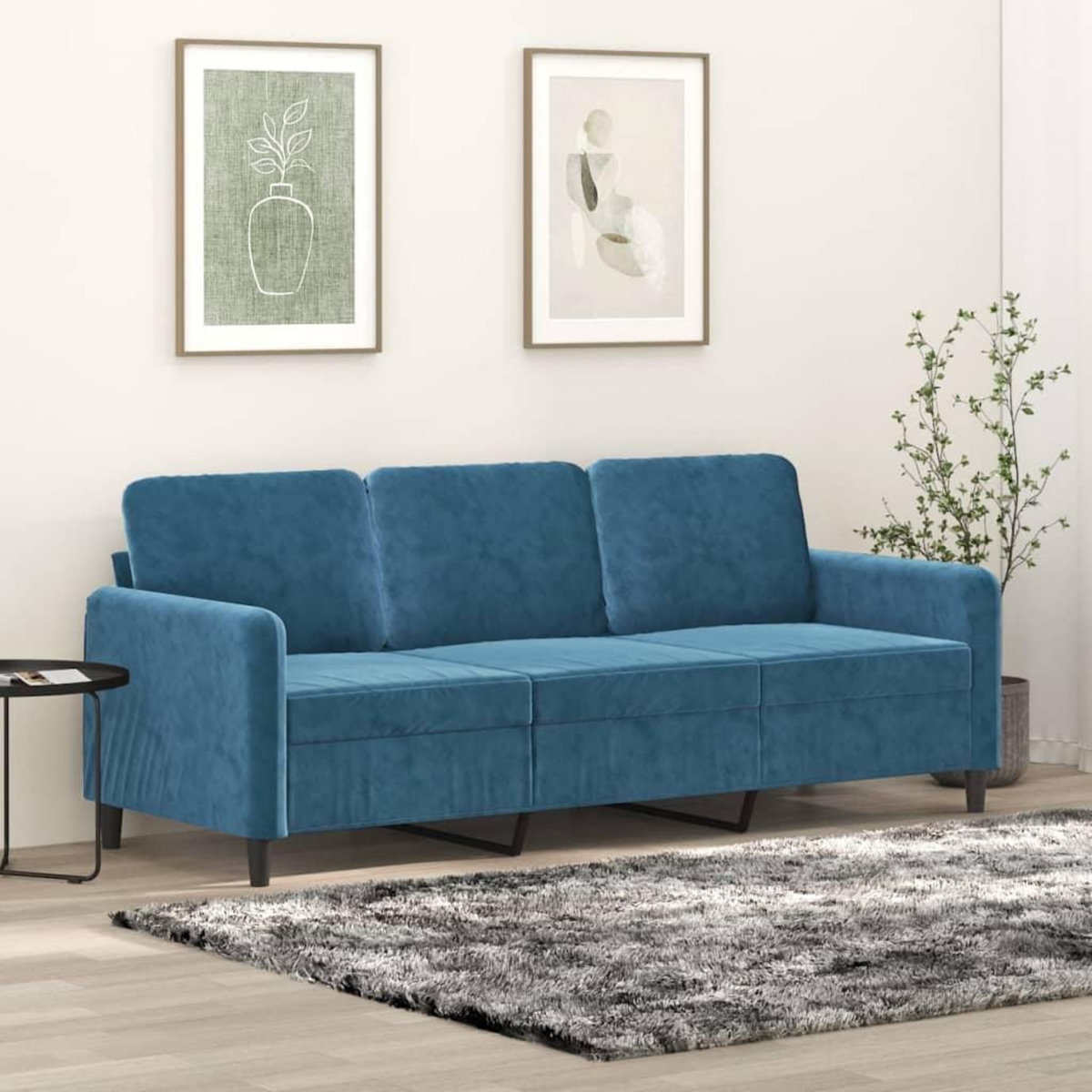 VIDAXL Canape a 3 places Bleu 180 cm Velours