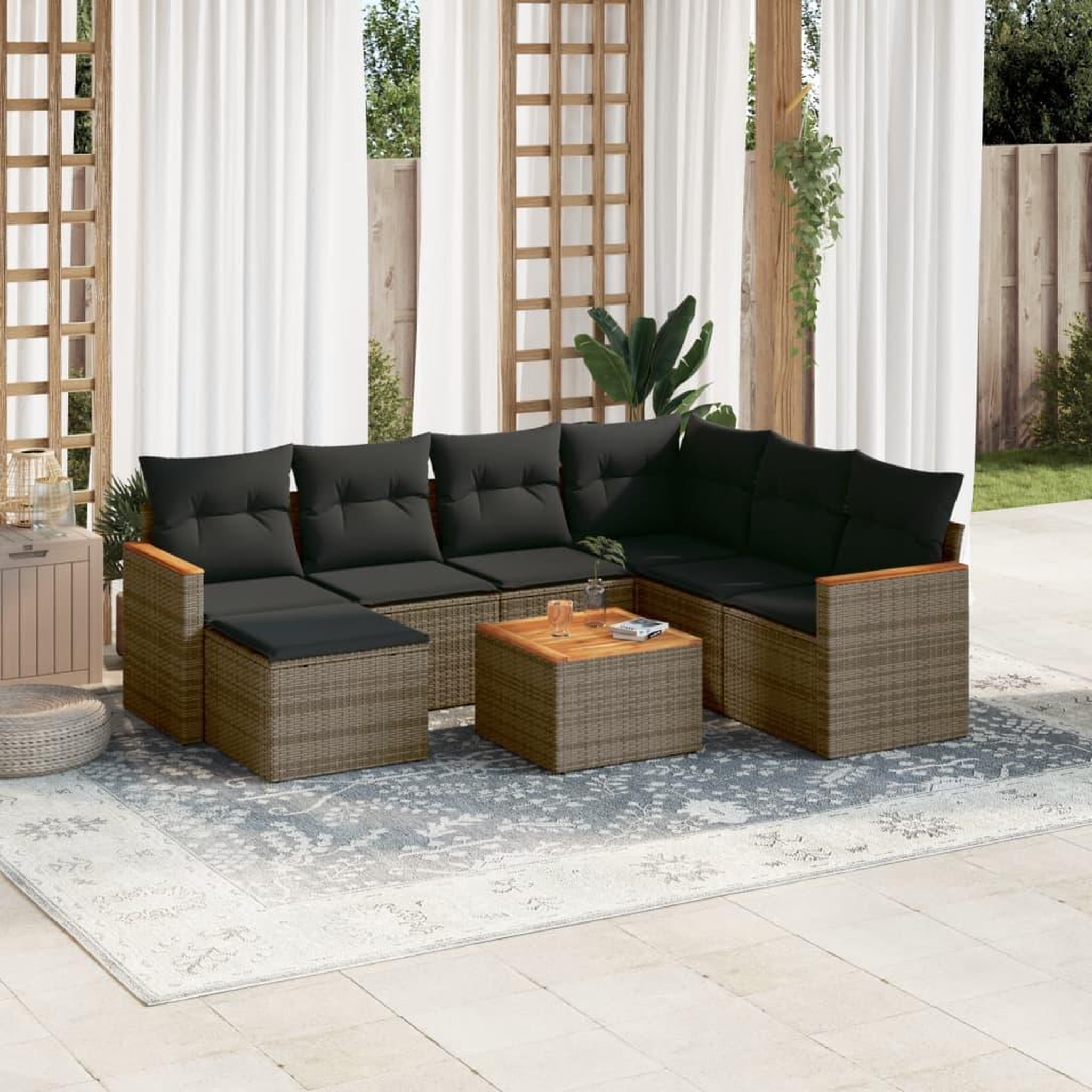 VIDAXL Salon de jardin 8 pcs avec coussins gris resine tressee