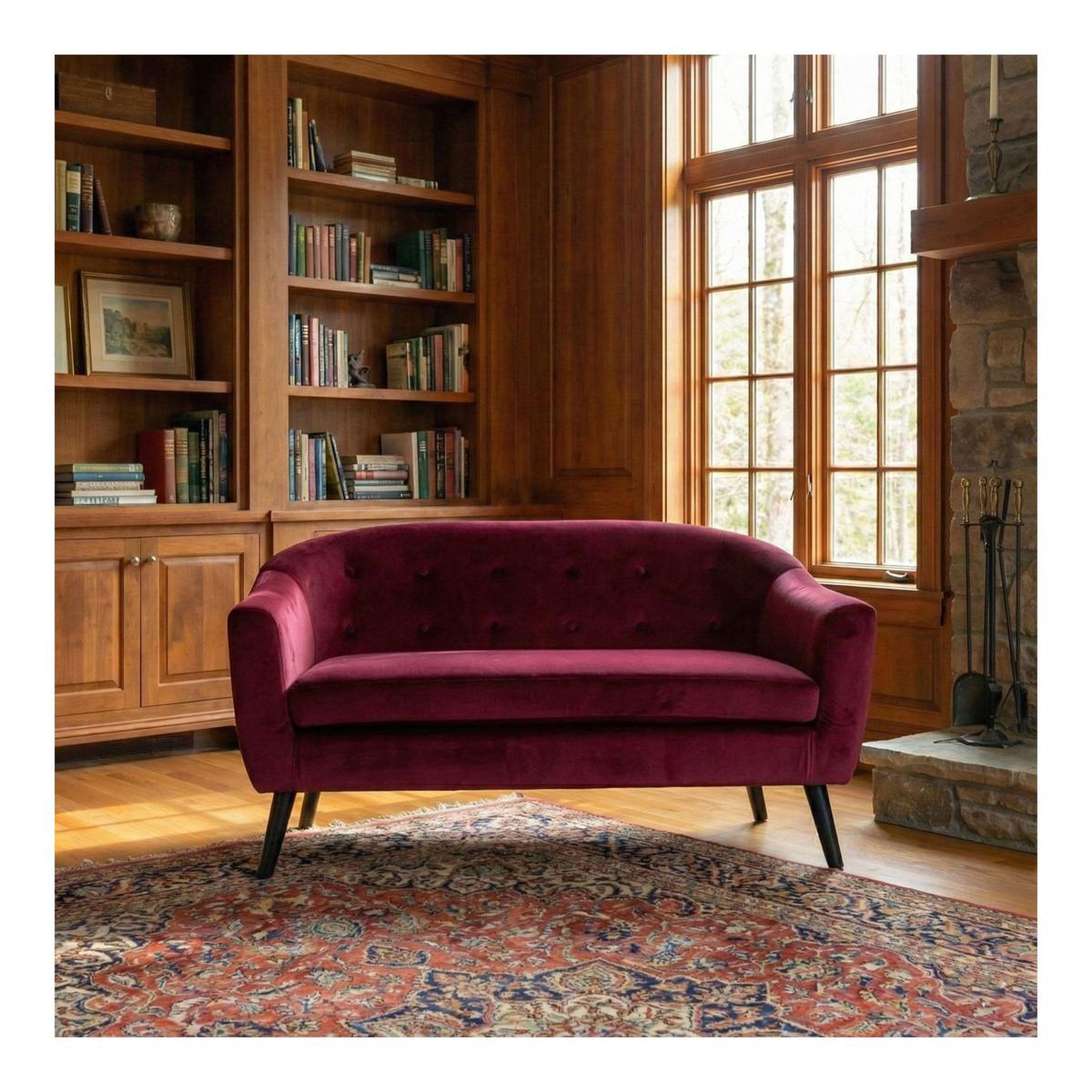 Voir la diapositive 5 : Paris Prix Canapé scandinave velours  lopy  129cm bordeaux