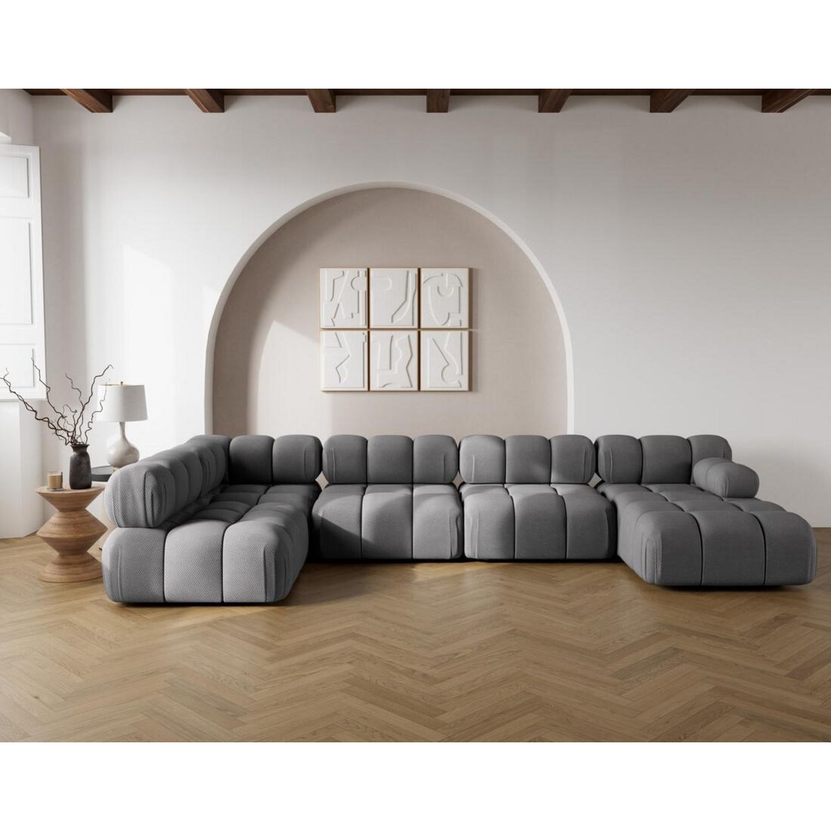 LISA DESIGN Ruby - canapé panoramique modulable d'angle gauche 7 places en velours texturé