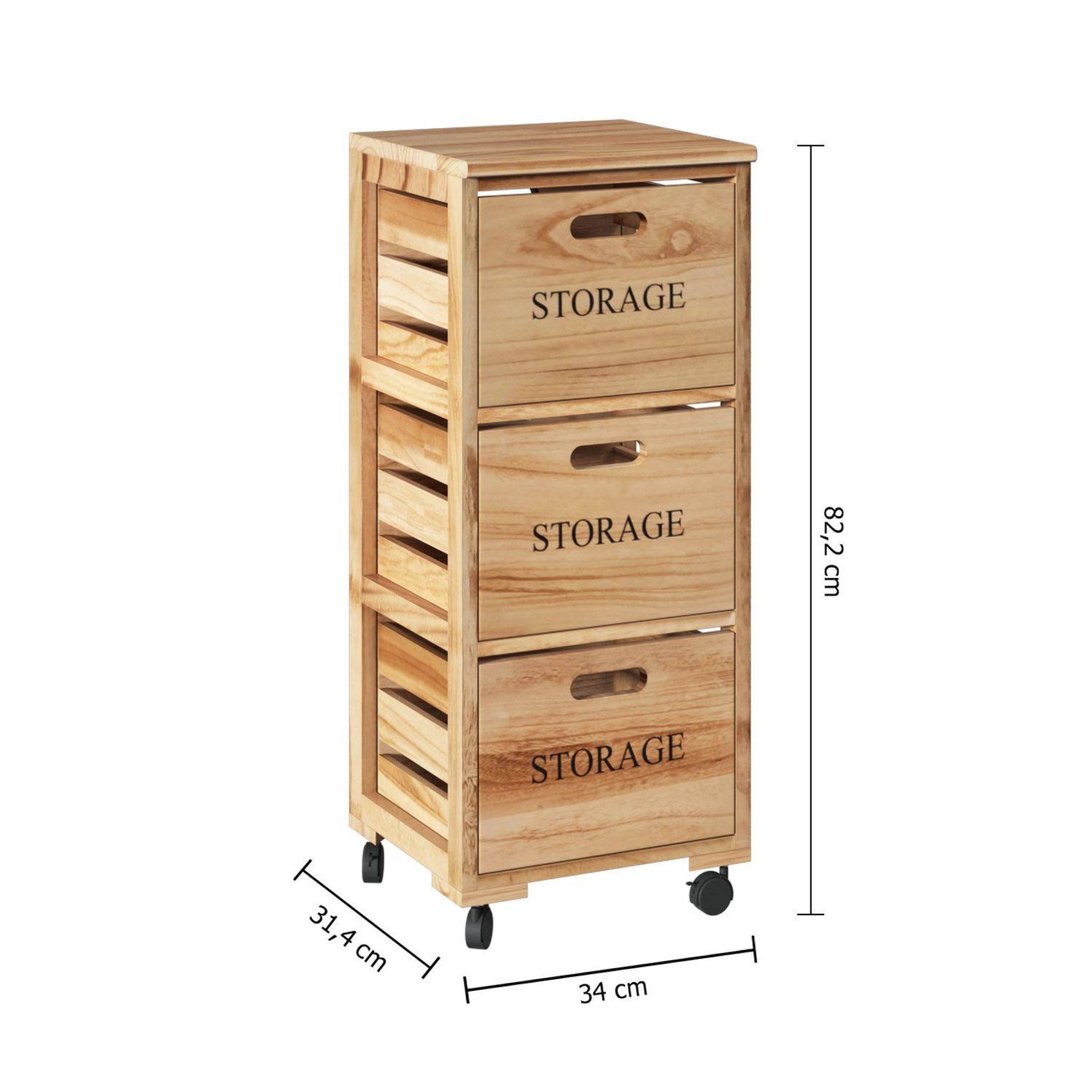 Voir la diapositive 3 : FIVE Tour de rangement 3 tiroirs à roulettes en bois HERSTIA - Beige