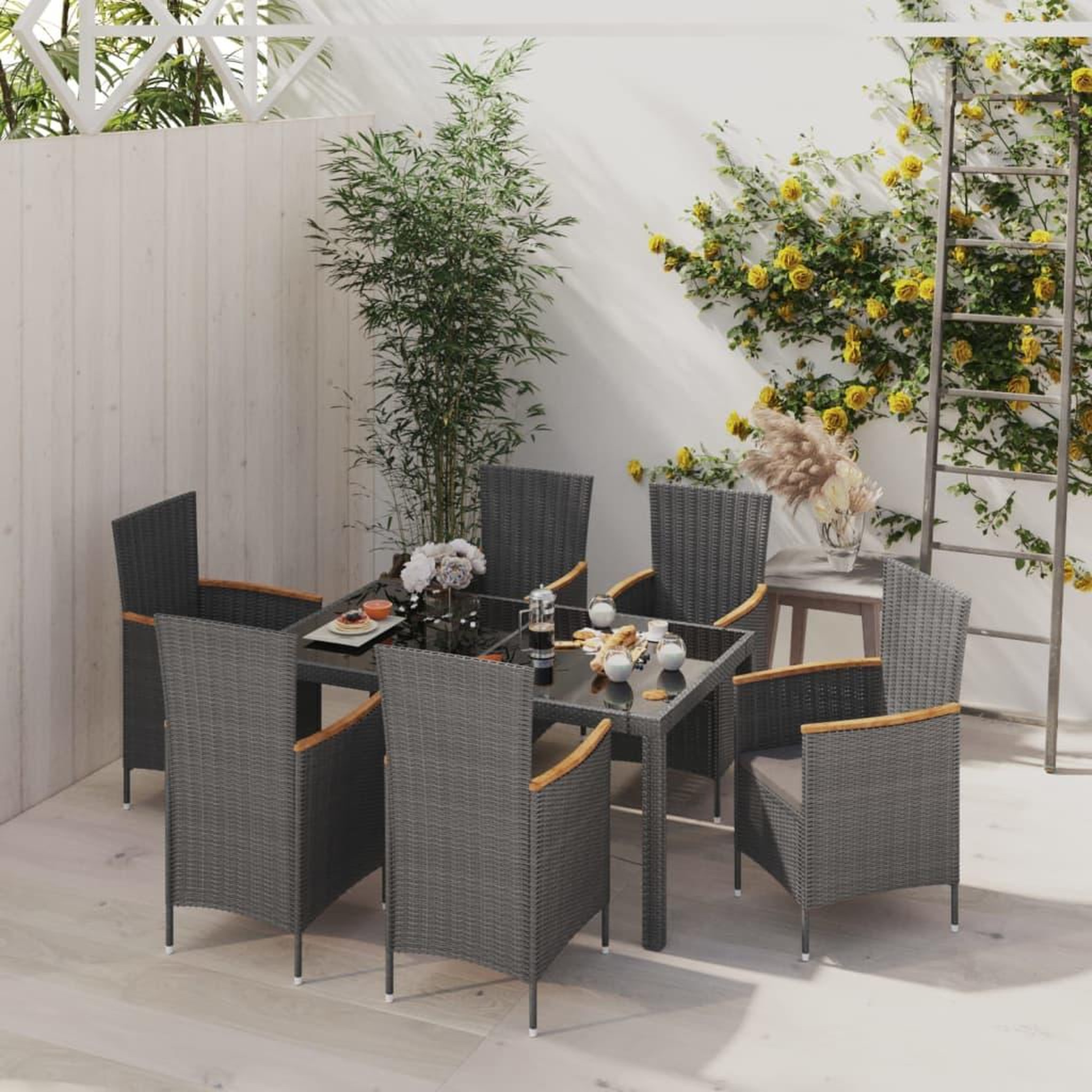 VIDAXL Ensemble a manger d'exterieur 7 pcs et coussins Resine tressee