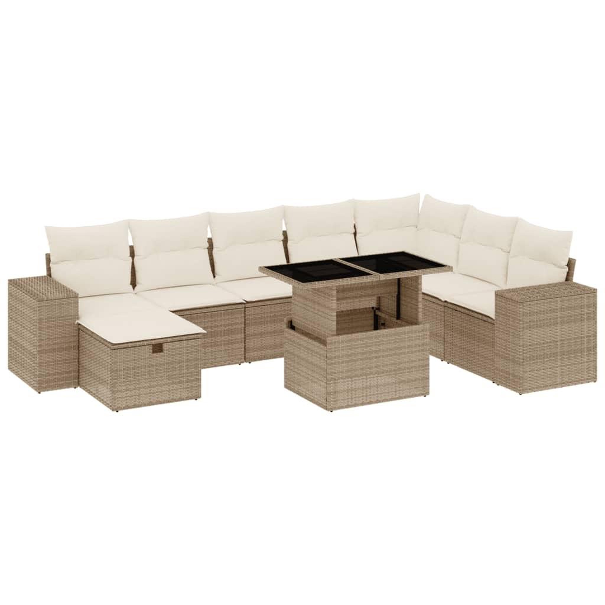 Voir la diapositive 2 : VIDAXL Salon de jardin avec coussins 9 pcs beige resine tressee