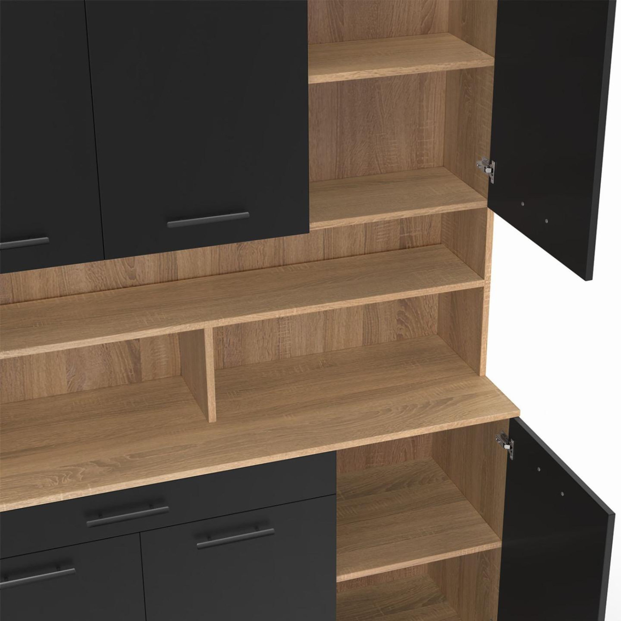 Voir la diapositive 6 : ID MARKET Buffet de cuisine 120 cm cina 6 portes + tiroir façon hêtre et noir