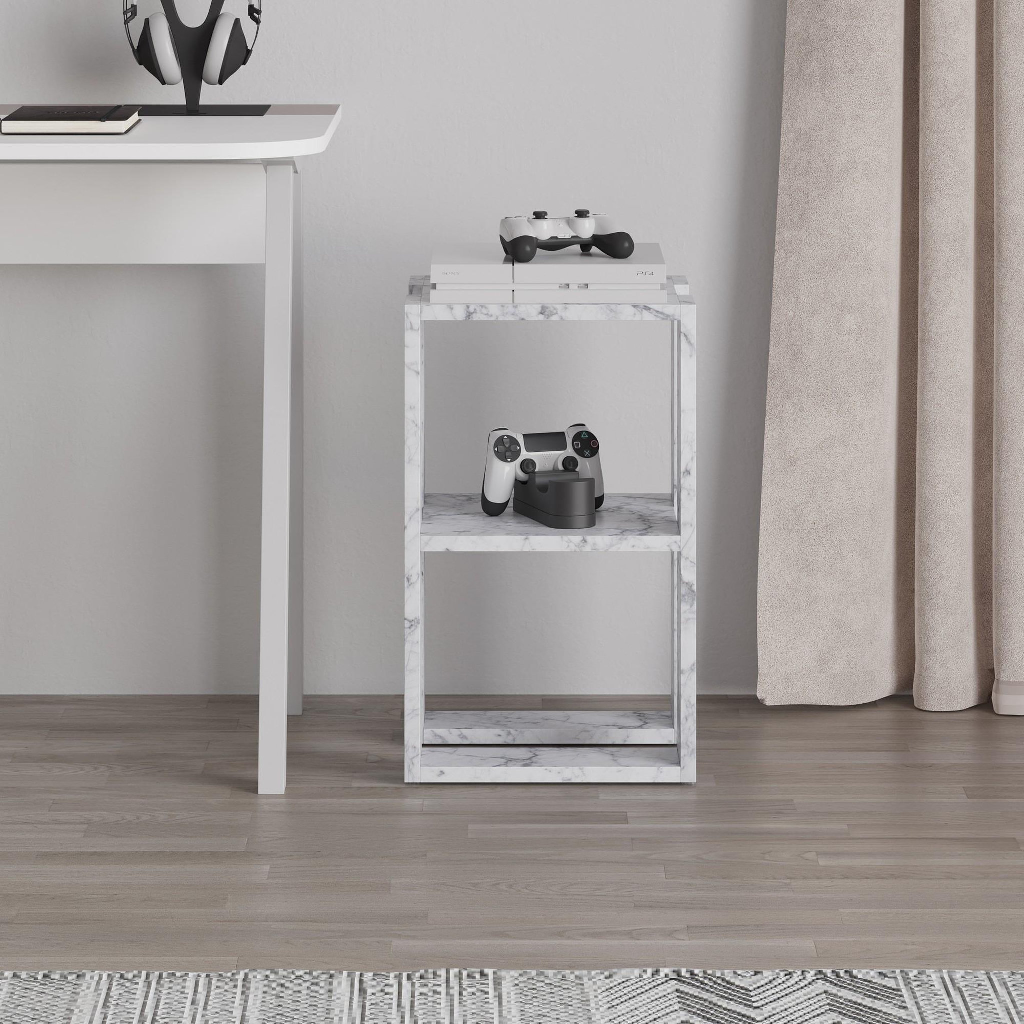 Voir la diapositive 3 : Habitat et Jardin Table de chevet en bois  lonie  30 x 30 x 55 cm - marbre de carrare