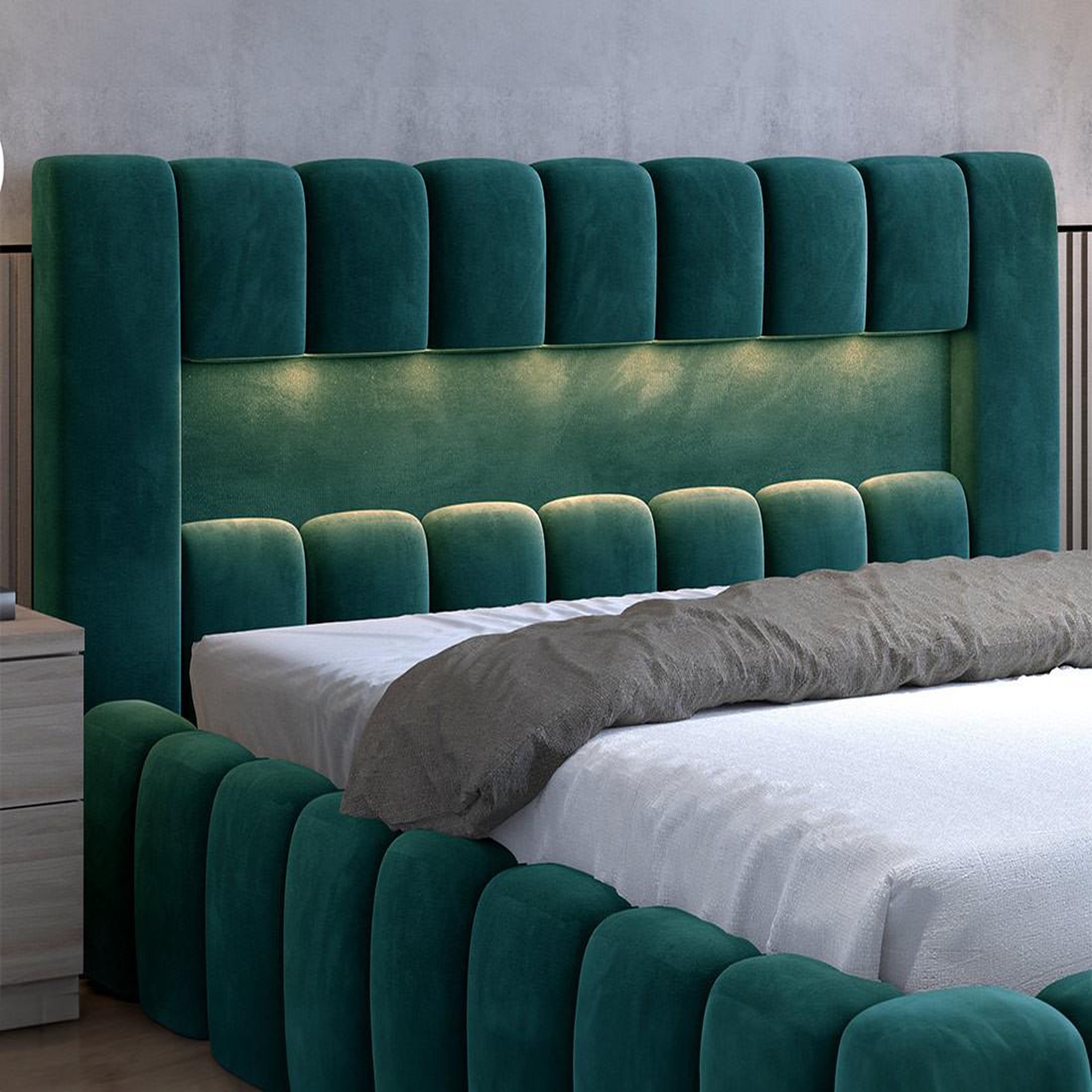 Voir la diapositive 3 : BEST MOBILIER Cleo - lit coffre avec led - 180x200 cm - sommier inclus - en velours