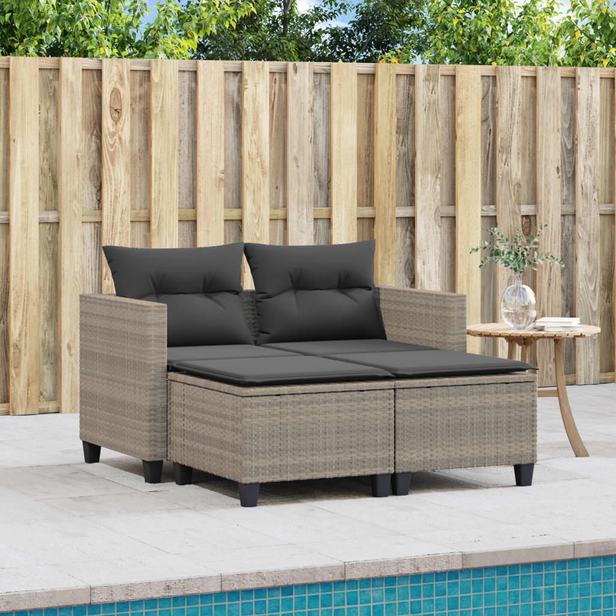 Voir la diapositive 3 : VIDAXL Canape de jardin 2 places avec tabourets gris clair poly rotin