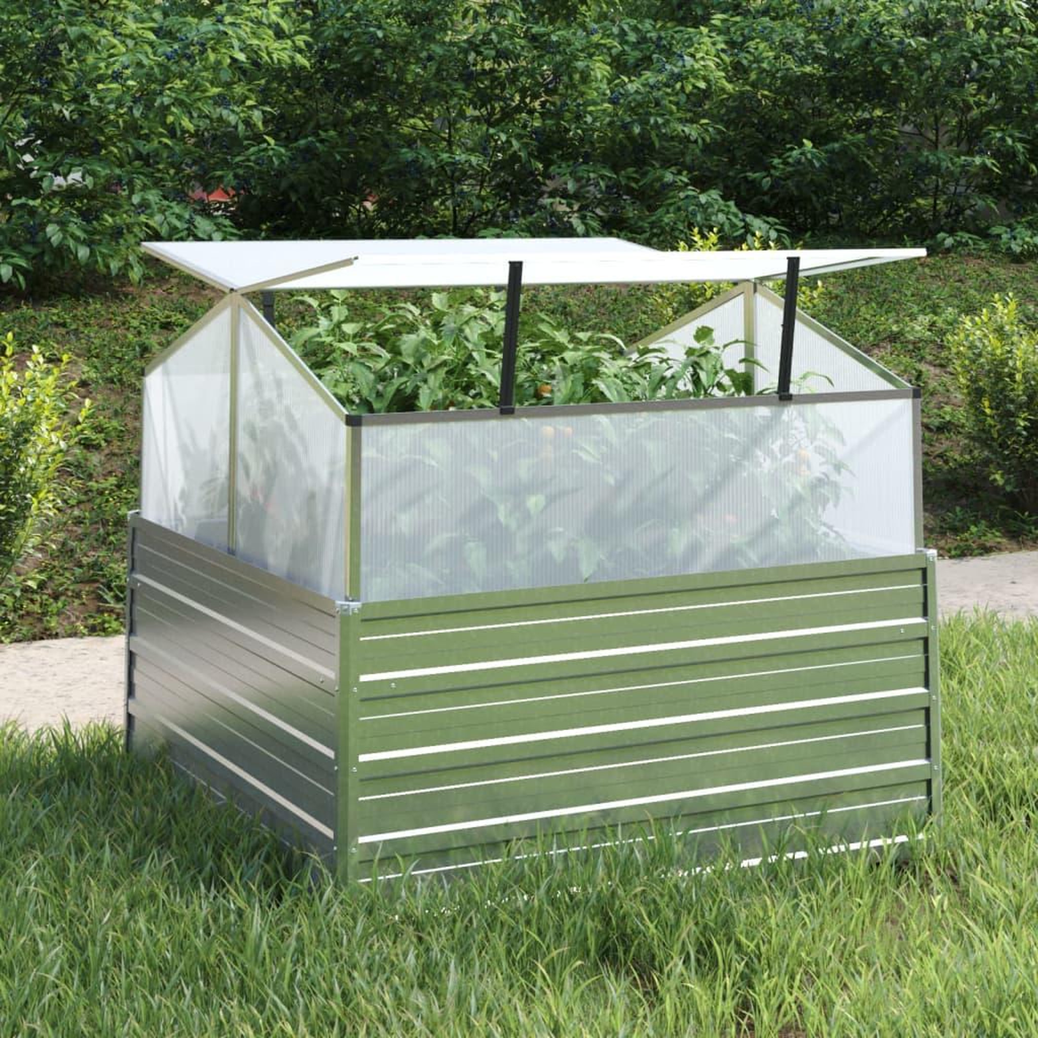 VIDAXL Lit sureleve de jardin avec serre 100x100x85 cm Argente