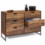 Voir la diapositive 4 : ID MARKET Commode 6 tiroirs HAWKINS 115 cm bois foncé design industriel