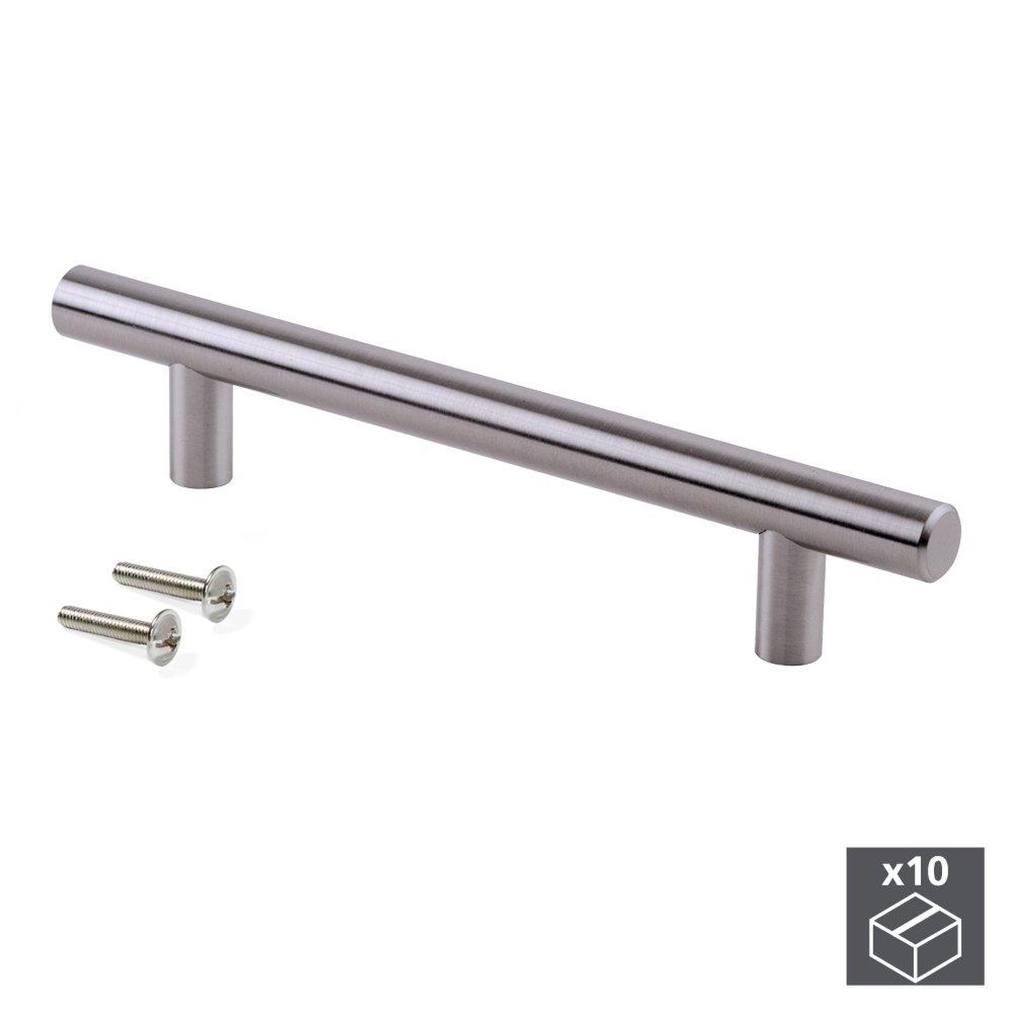 EMUCA SRL Lot de 10 poignées Orlando D. 12 mm en acier finition nickel satiné avec entraxe 256 mm