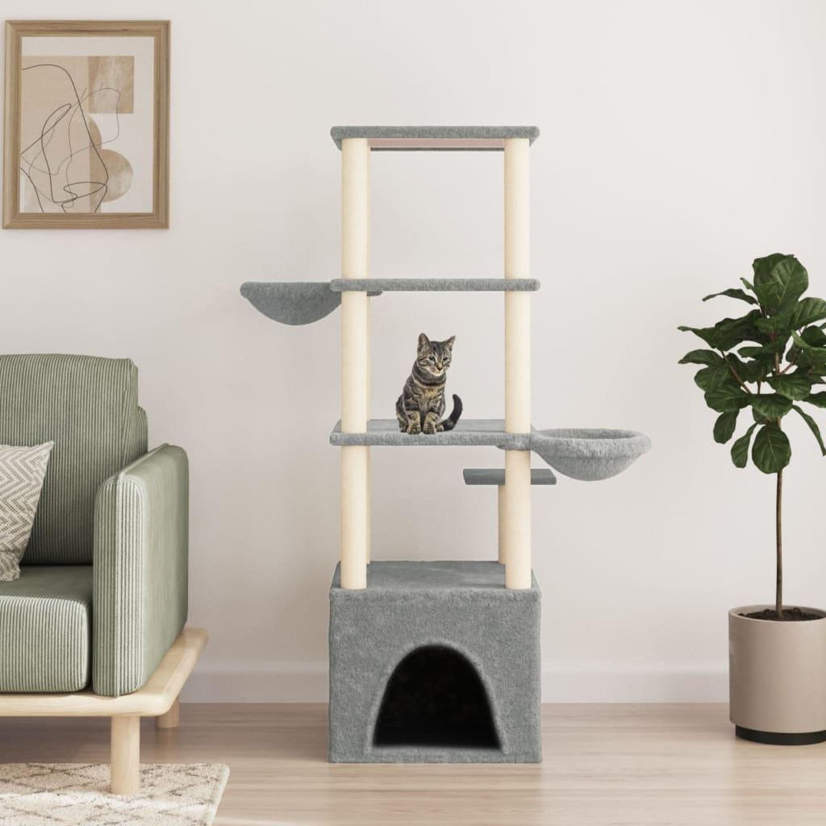 VIDAXL Arbre a chat avec griffoirs en sisal gris clair 147 cm
