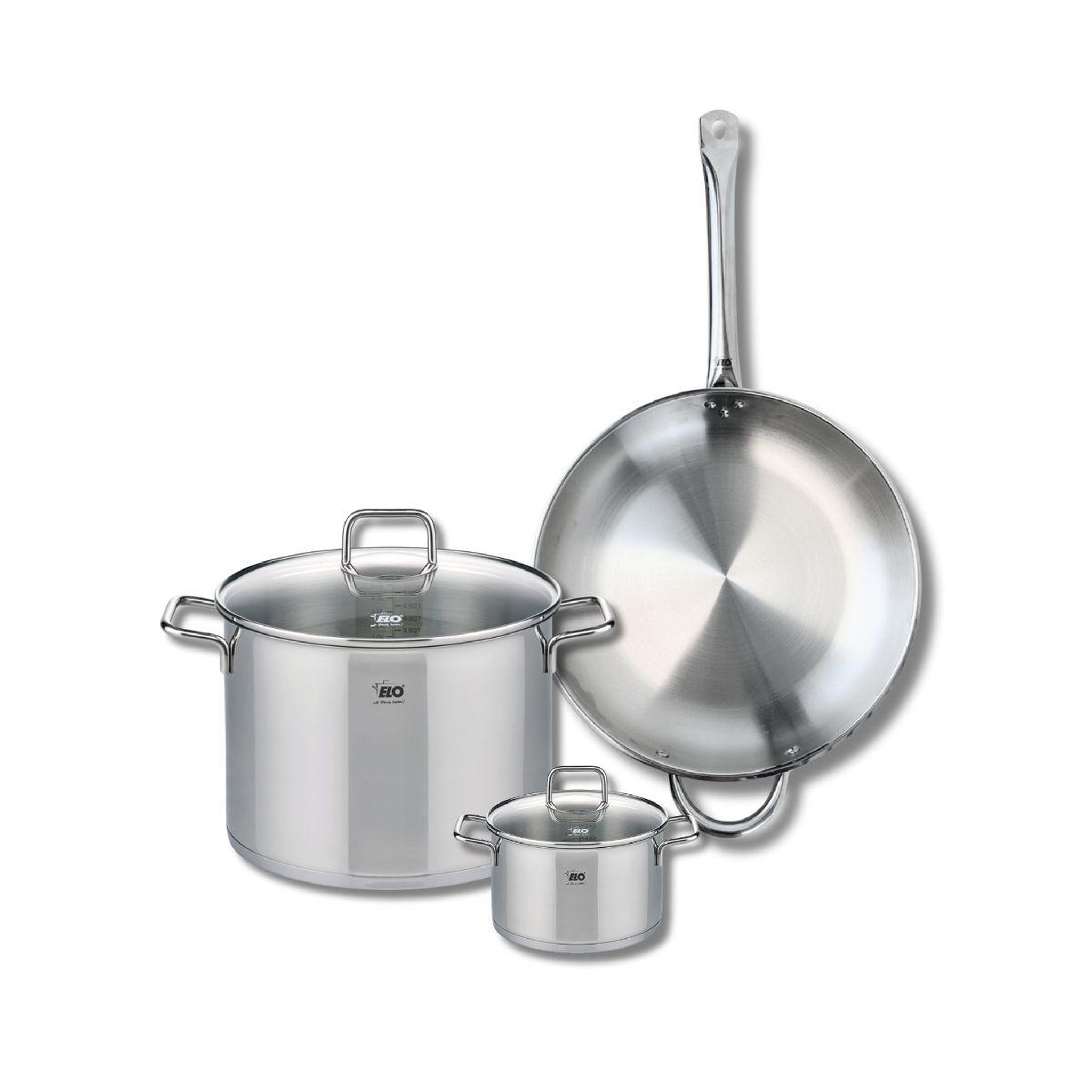 Voir la diapositive 1 : 666 Barcelona Ensemble de 1 Poêle de cuisson 32 cm et 2 faitouts 14 et 26 cm Elo Profi Citrin