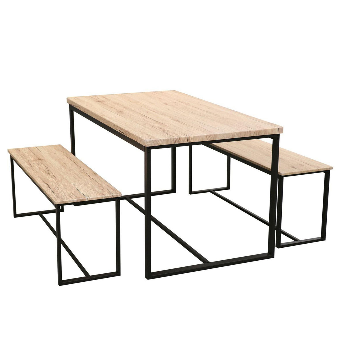 DIVERS Table à manger et ses 2 bancs Dock - H. 75 cm - Beige et Noir