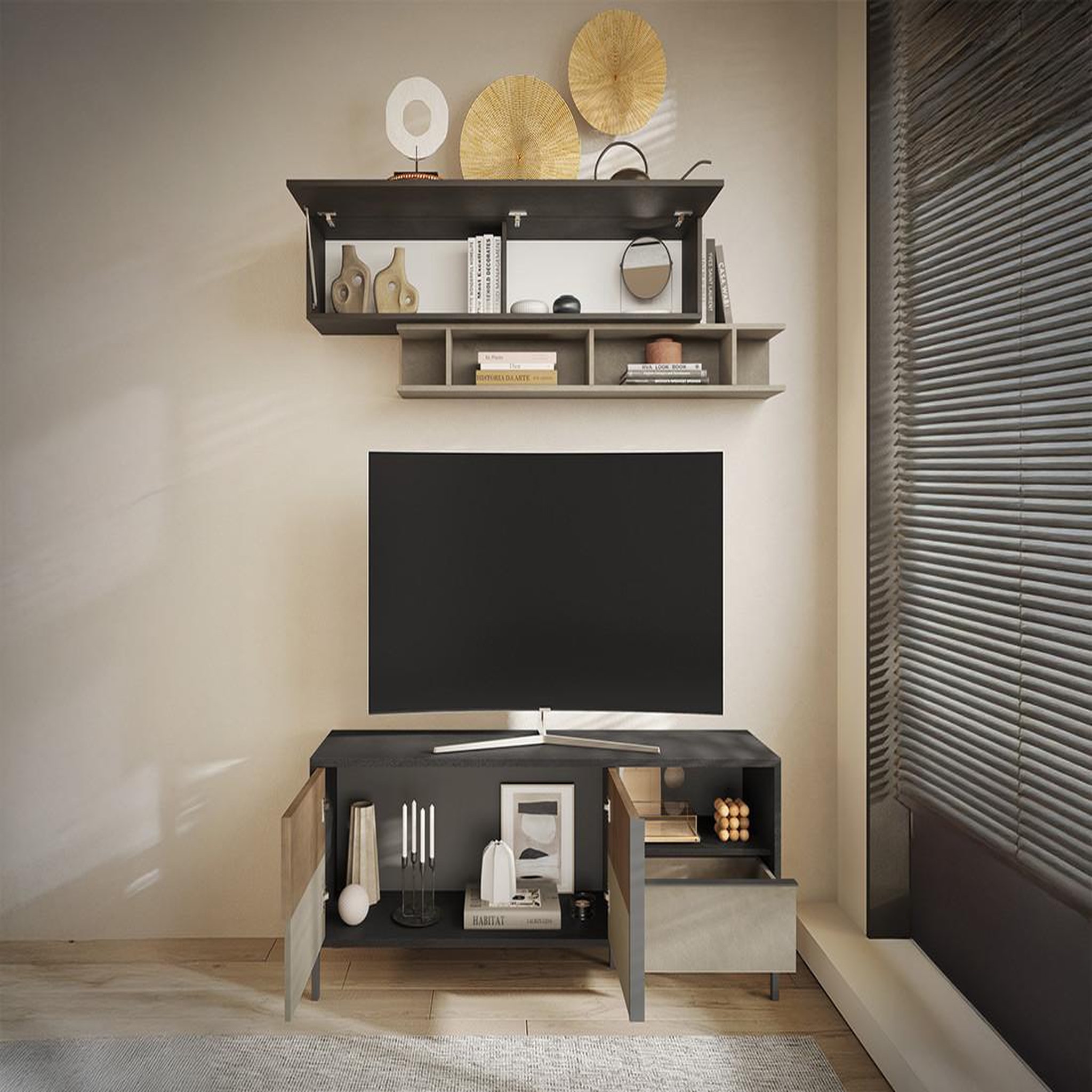 Voir la diapositive 3 : BEST MOBILIER Jules - meuble tv - 2 portes et 1 tiroir - 156 cm