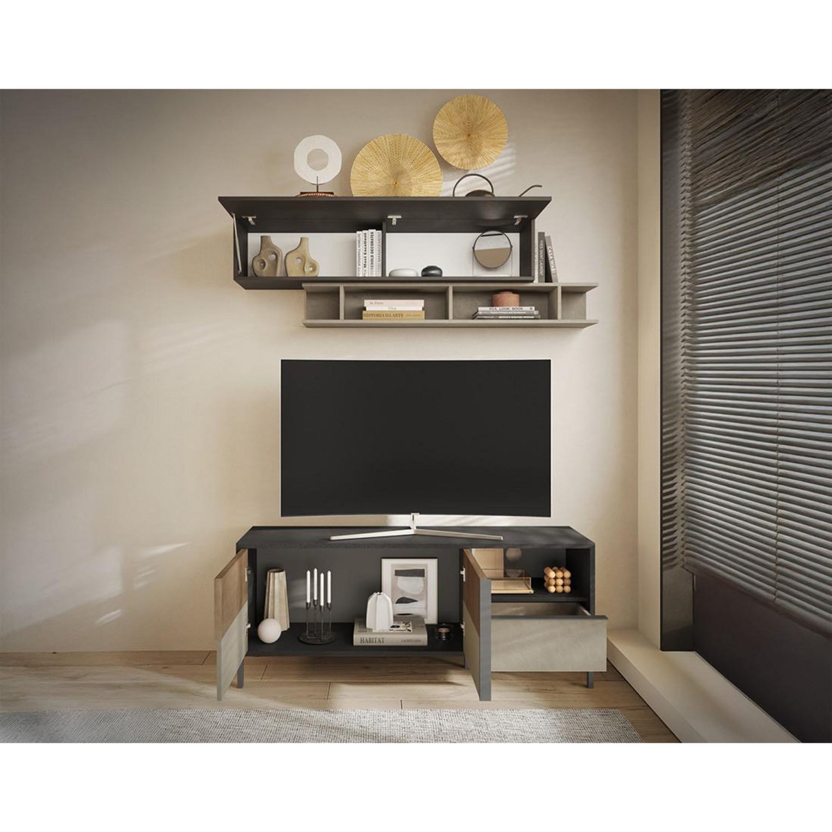 BEST MOBILIER Jules - meuble tv - 2 portes et 1 tiroir - 156 cm