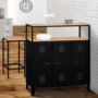 Voir la diapositive 2 : ID MARKET Meuble de bar buffet ESTER 3 portes en métal noir plateau façon hêtre