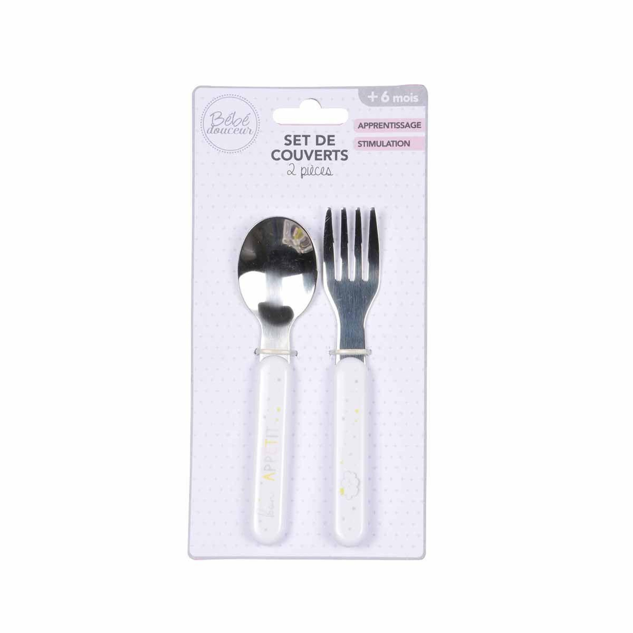 Voir la diapositive 2 : HOMEA Set de 2 Couverts Bébé  Ciel  14cm Blanc