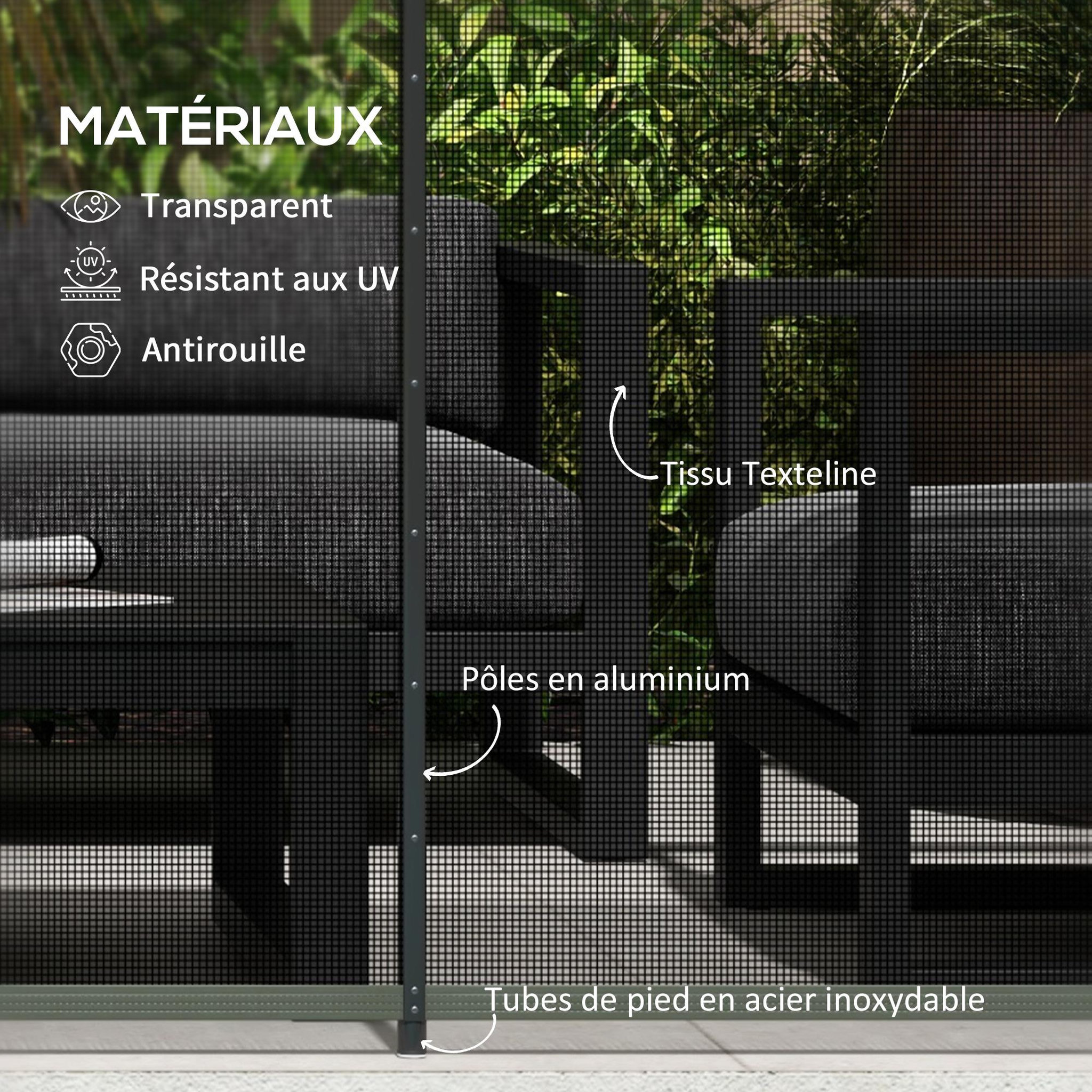 Voir la diapositive 6 : OUTSUNNY Clôture barrière de sécurité pour piscine - lot de 4 panneaux - dim. totales 365L x 126H cm - alu textilène noir