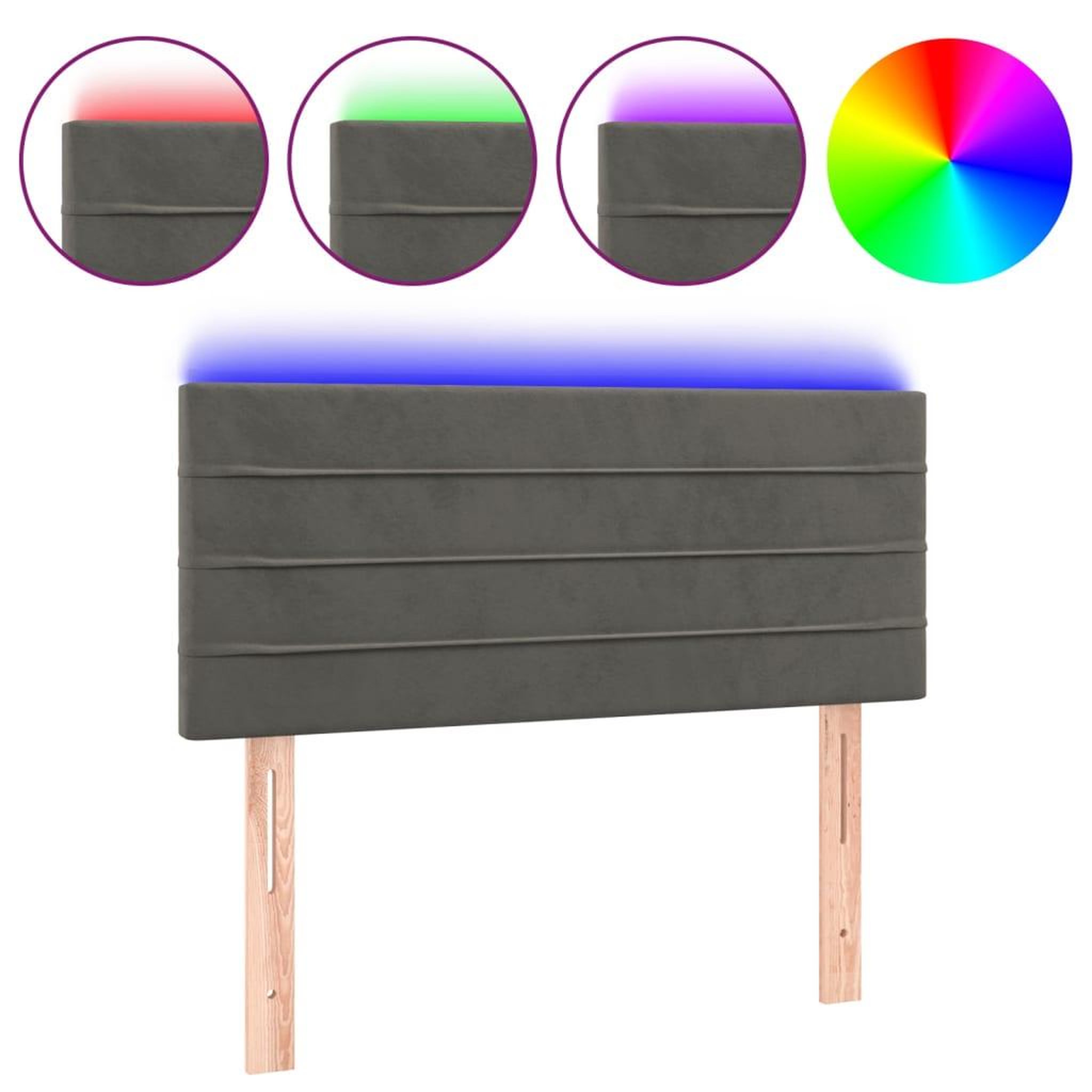 Voir la diapositive 2 : VIDAXL Tete de lit a LED Gris fonce 90x5x78/88 cm Velours