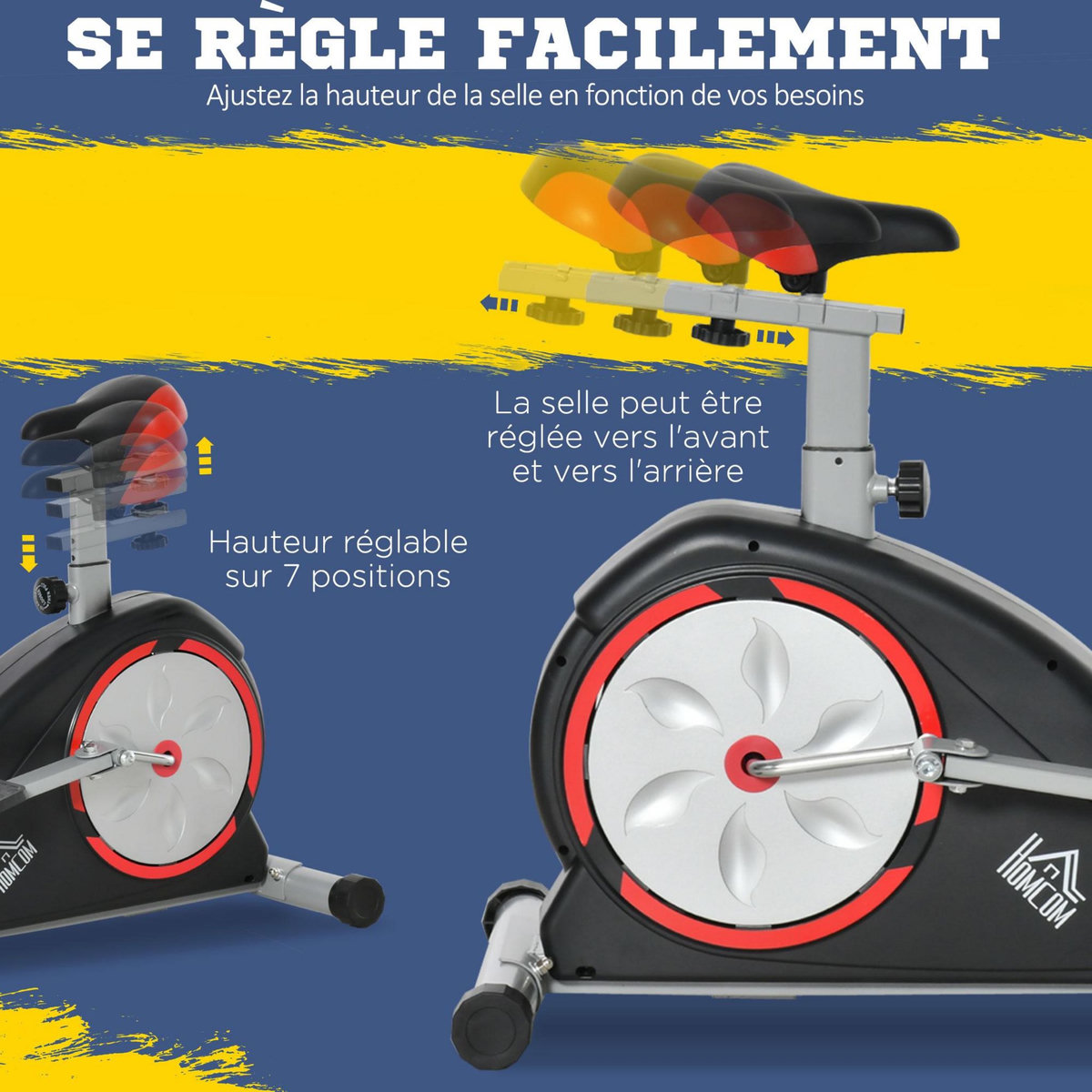 HOMCOM Vélo elliptique vertical vélo d'appartement 2 en 1 écran LCD multifonction hauteur & résistance réglable acier ABS gris rouge noir