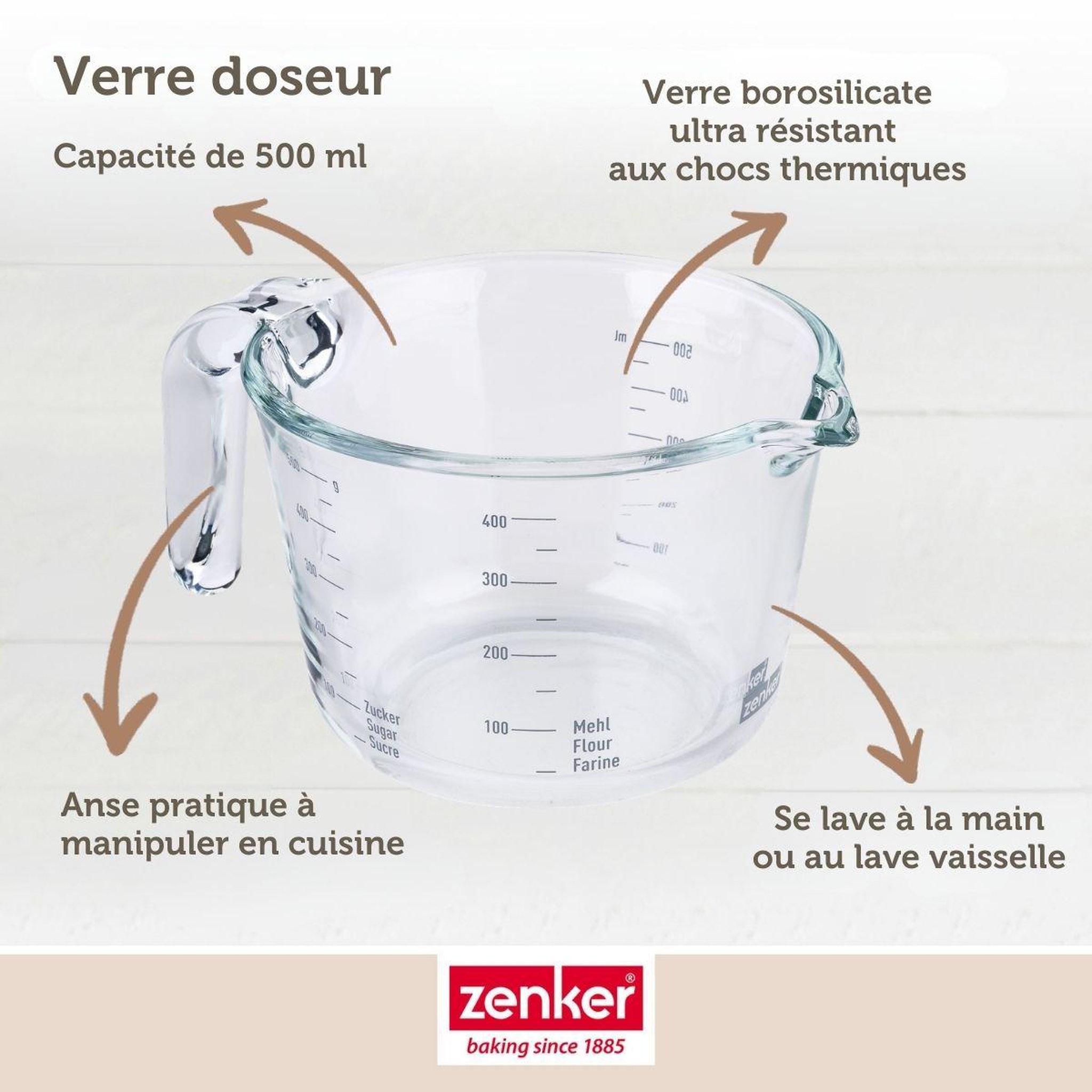 Voir la diapositive 4 : ZENKER Verre mesureur en verre 500 ml zenker