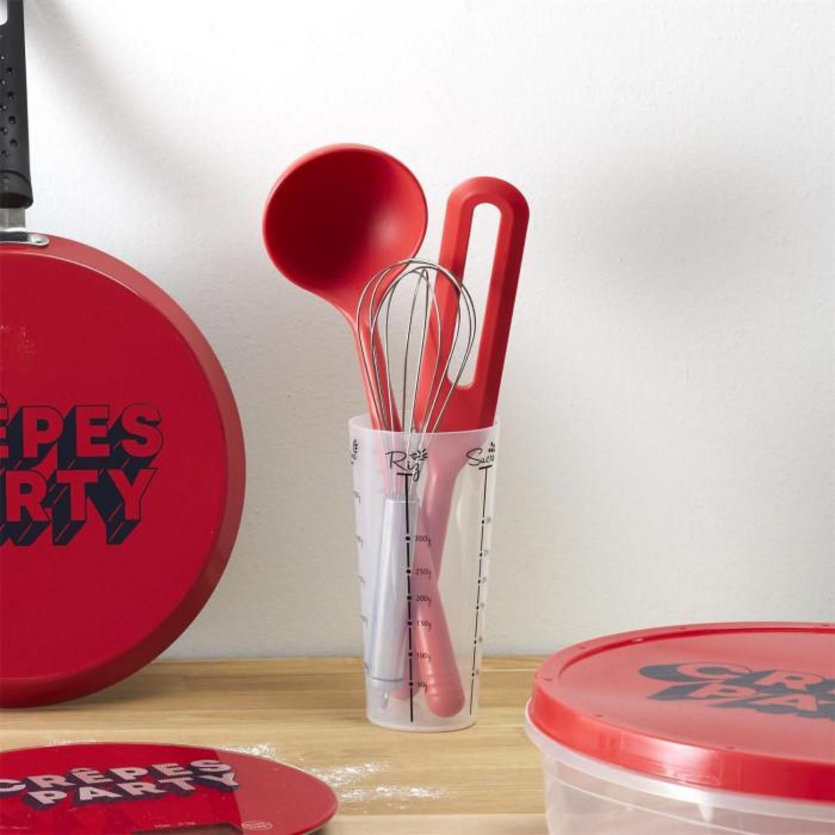 Paris Prix Lot de 4 Ustensiles à Pâtisserie  Chandeleur  33cm Rouge