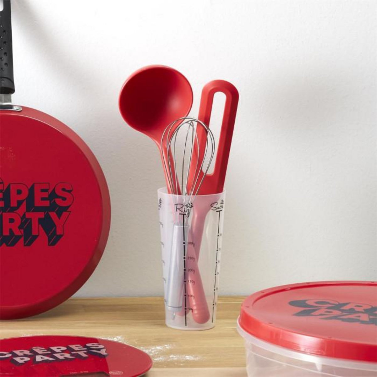 Paris Prix Lot de 4 Ustensiles à Pâtisserie  Chandeleur  33cm Rouge