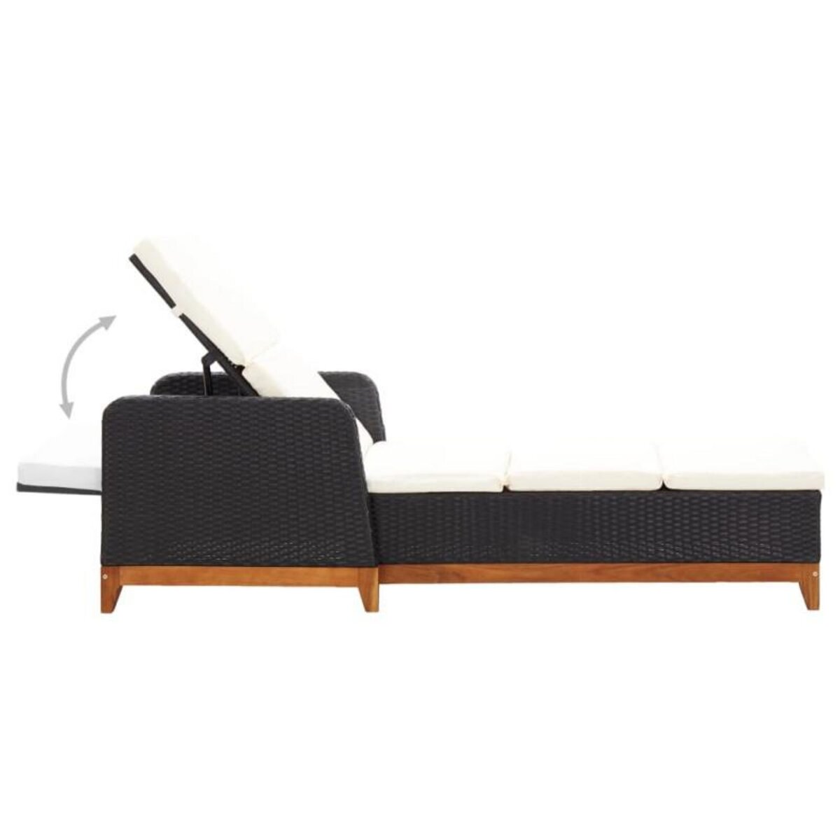 VIDAXL Chaise longue Résine tressée et bois d acacia massif Noir