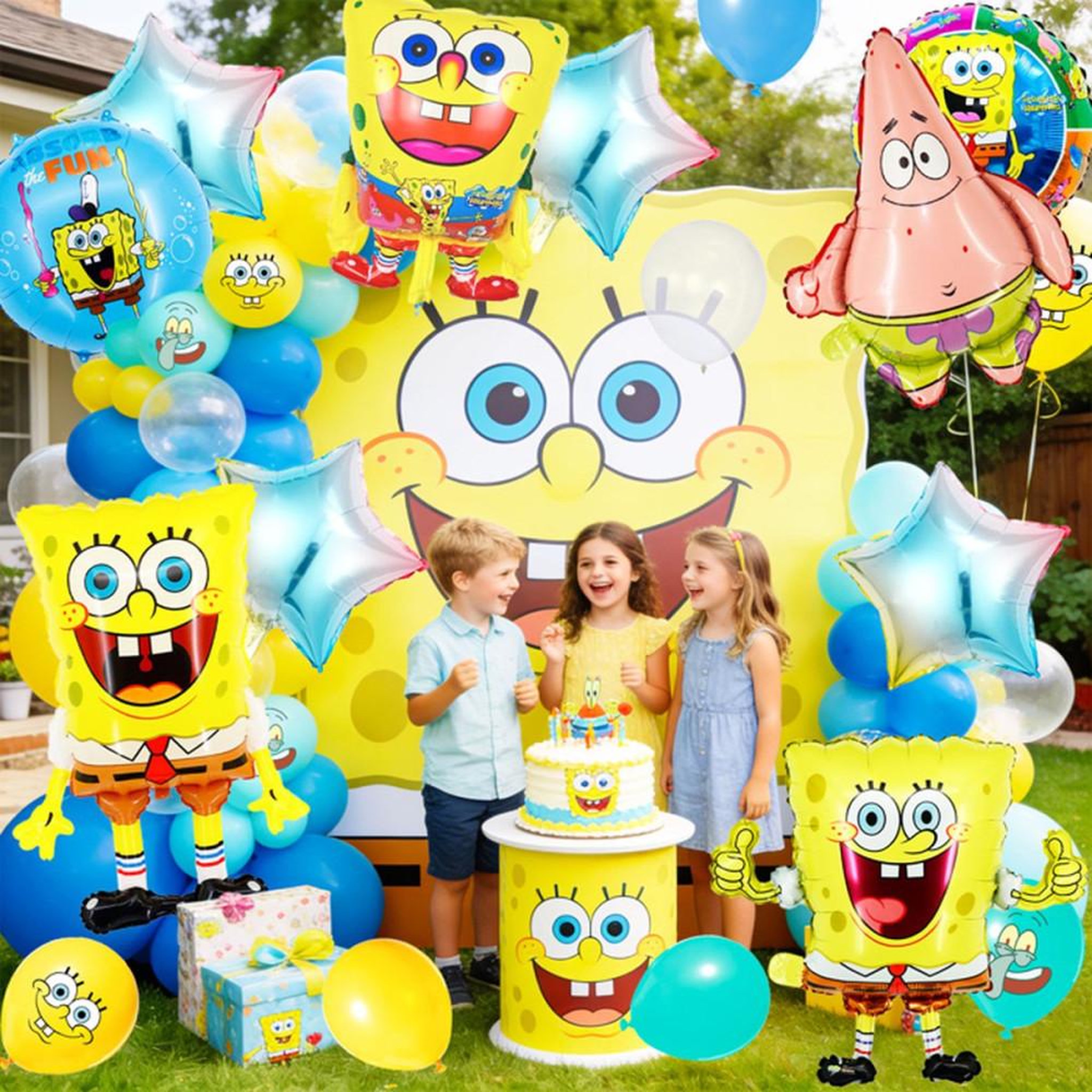 Voir la diapositive 5 : Kit décoration ballons thème SpongeBob (Bob l'éponge) arche guirlande 72 pièces, ballons aluminium et latex