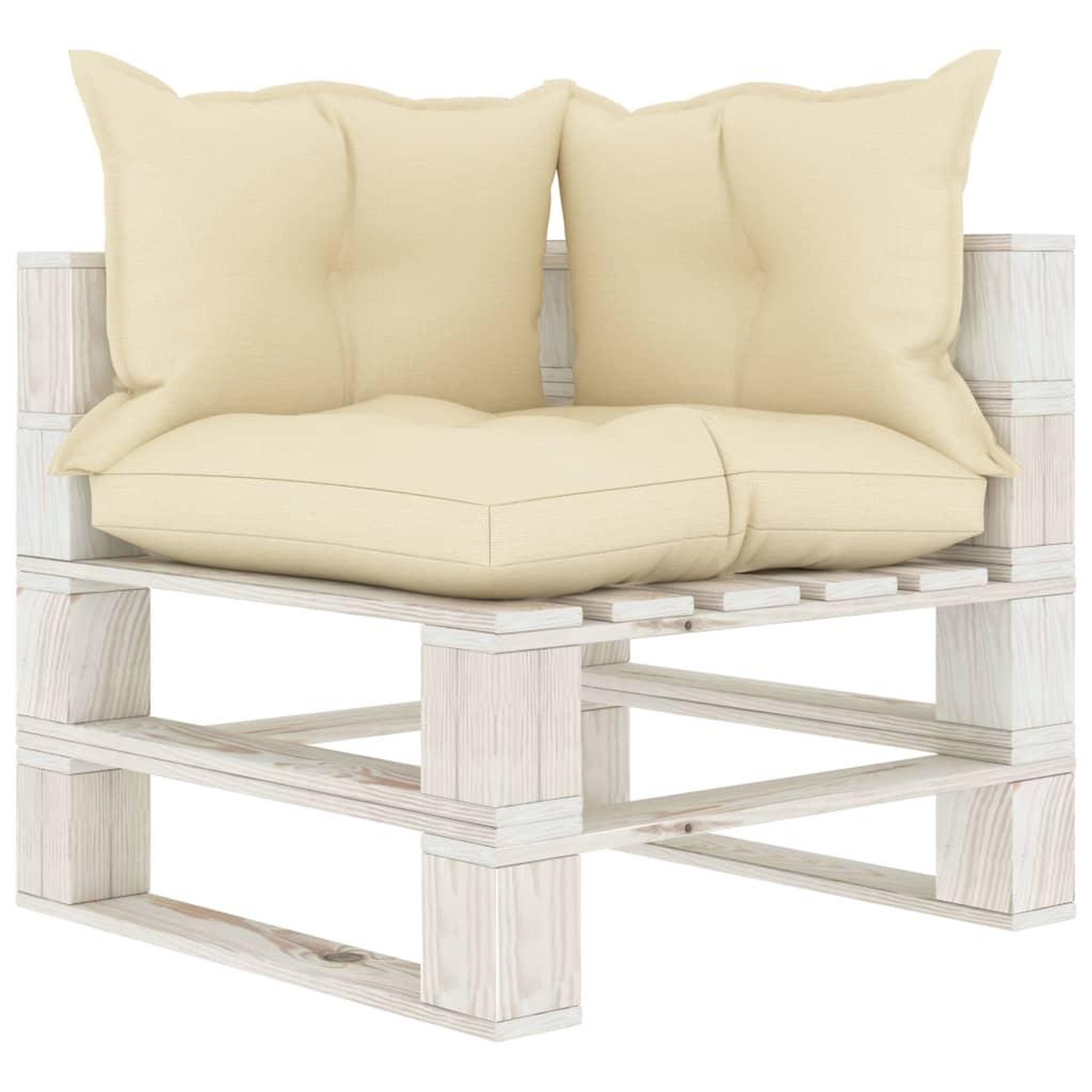 Voir la diapositive 3 : VIDAXL Canape palette a 2 places de jardin avec coussins creme Bois