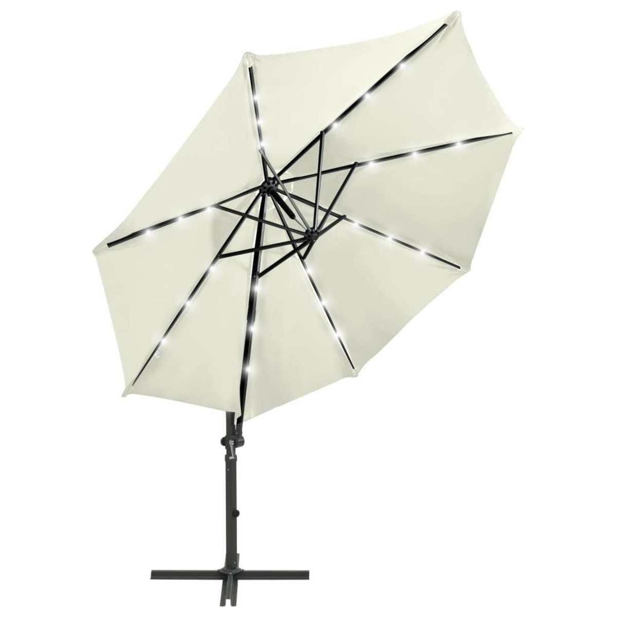 VIDAXL Parasol de jardin en porte-a-faux et mat et lumieres LED sable
