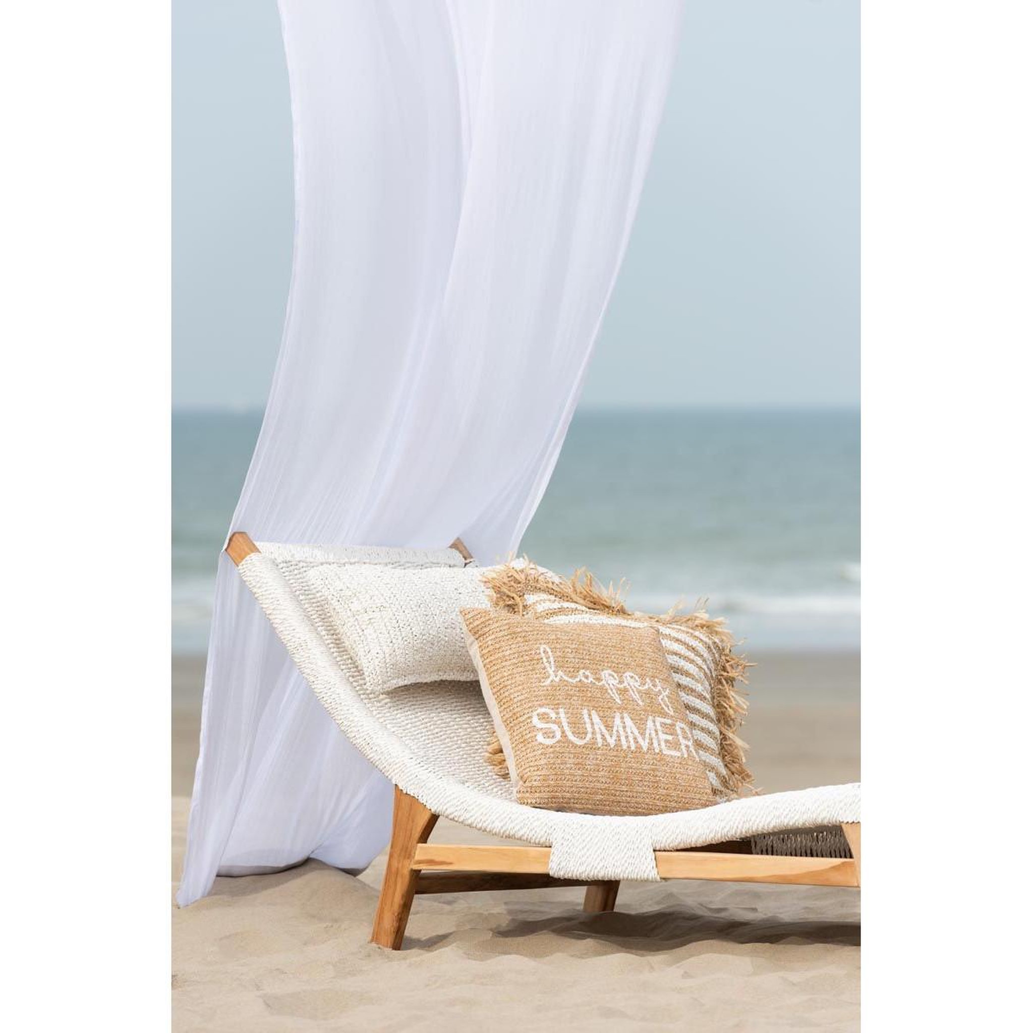 Voir la diapositive 5 : J-LINE Coussin Déco à Franges  Bali  45x45cm Naturel