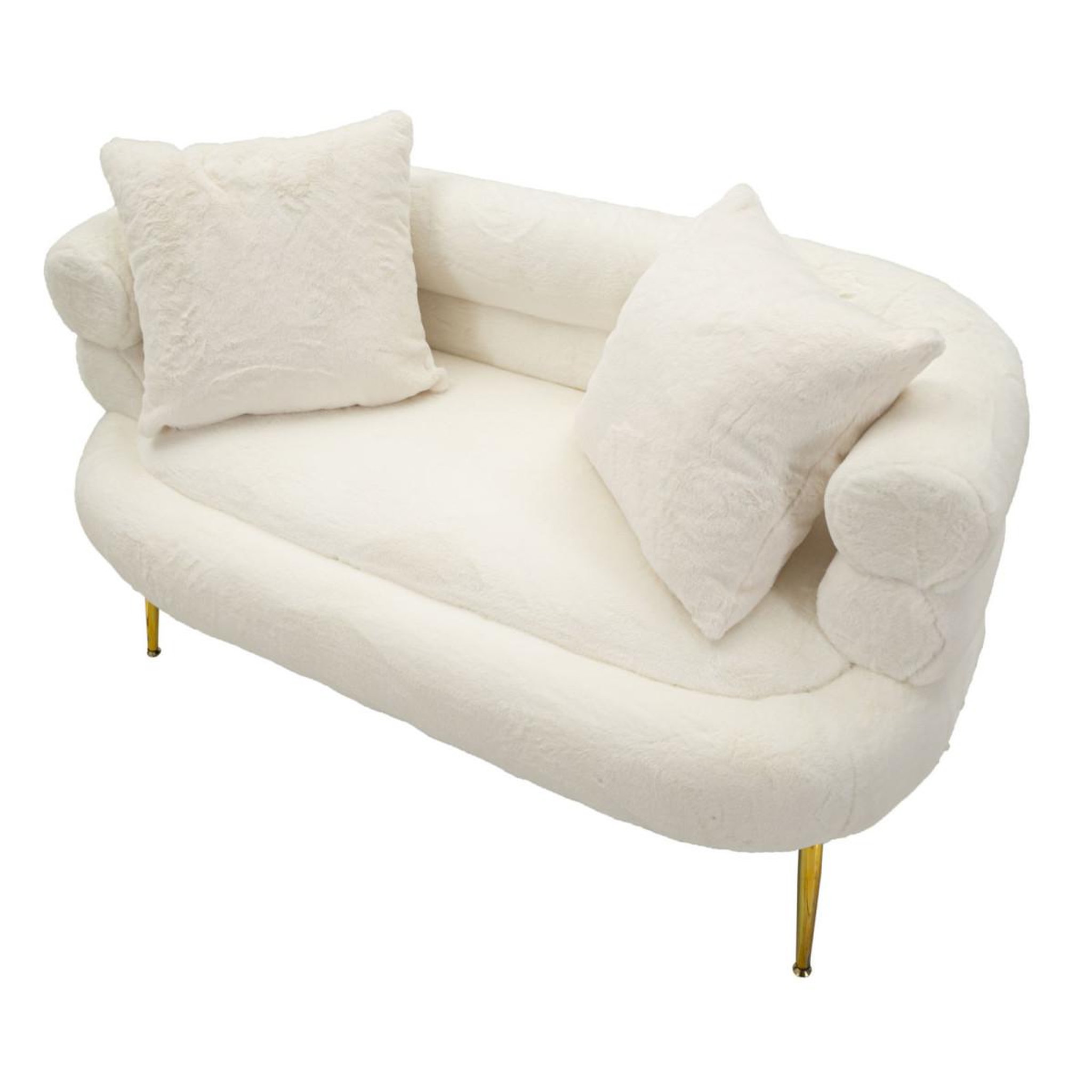 Voir la diapositive 4 : Paris Prix Canapé 2 places imitation fourrure  soffy+  133cm blanc & or