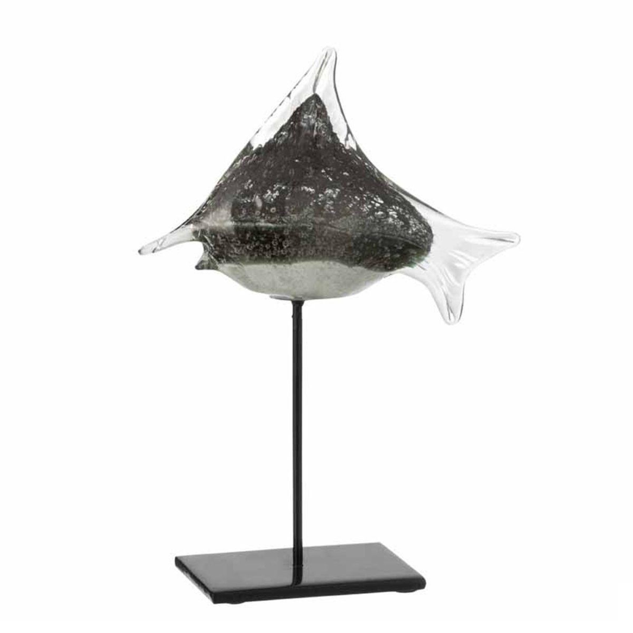 J-LINE Statue Déco en Verre  Poisson  30cm Gris & Noir
