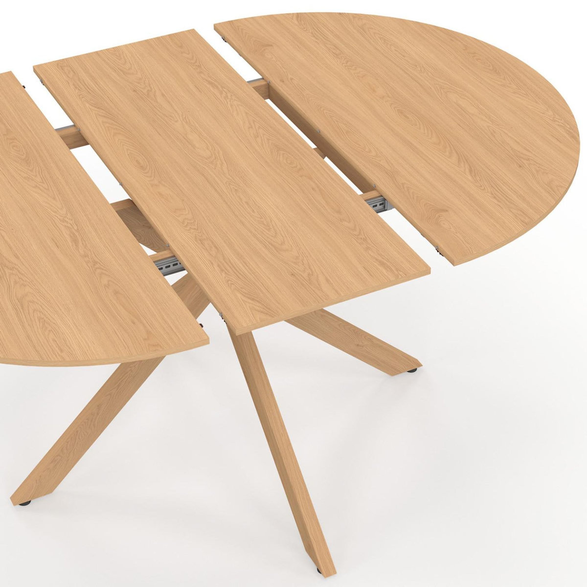 ID MARKET Table à manger extensible ronde ALIX 4-8 personnes pied araignée bois effet hêtre 110-150 cm