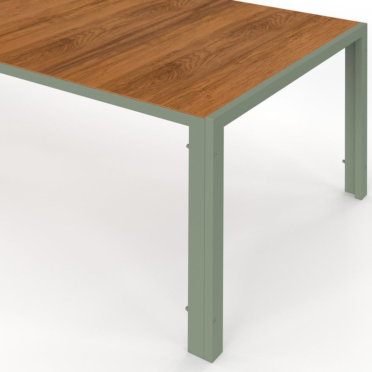 ID MARKET Salon de jardin NOUMEA table 190 cm plateau verre trempé effet bois et 8 chaises empilables vert et bois