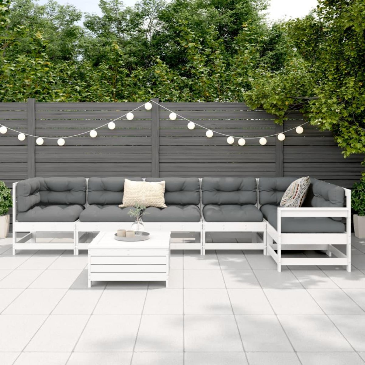 VIDAXL Salon de jardin 7 pcs blanc bois de pin massif