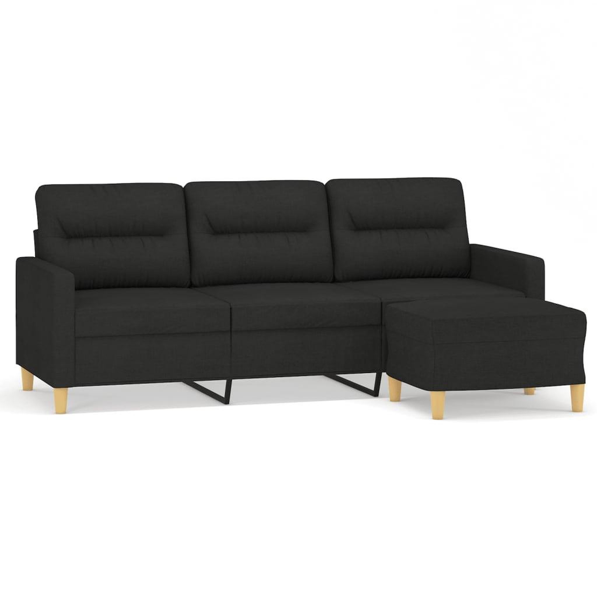 Voir la diapositive 2 : VIDAXL Canape a 3 places avec repose-pieds Noir 180 cm Tissu