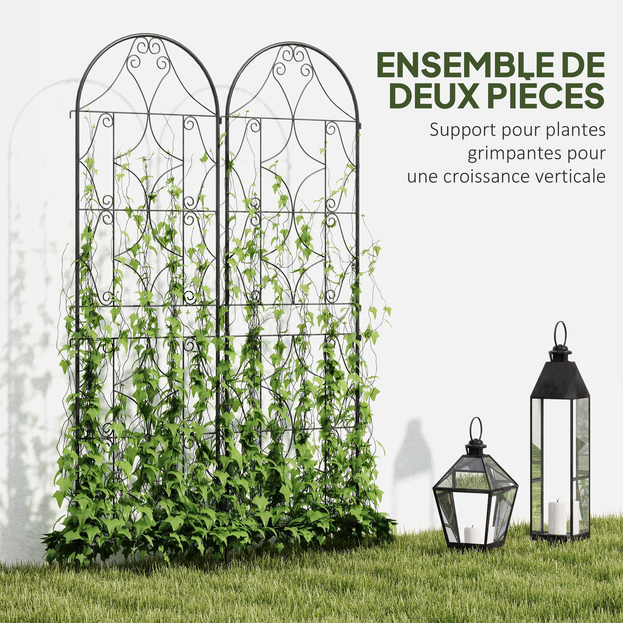 Voir la diapositive 5 : OUTSUNNY Treillis de jardin effet fer forgé - lot de 2 supports pour plantes grimpantes - 50 x 180 cm - métal époxy noir