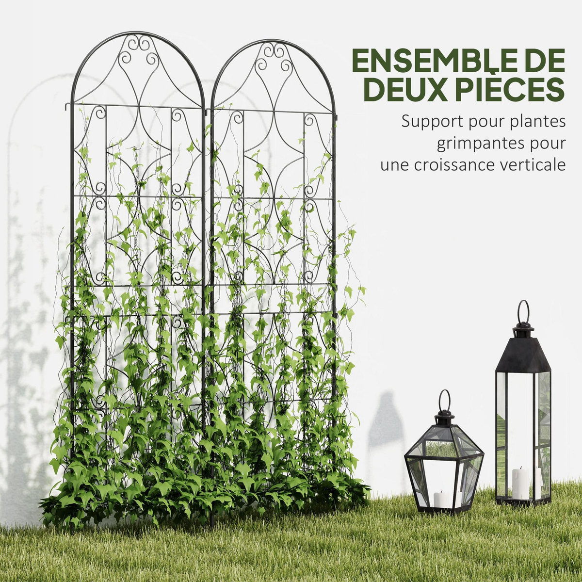 OUTSUNNY Treillis de jardin effet fer forgé - lot de 2 supports pour plantes grimpantes - 50 x 180 cm - métal époxy noir
