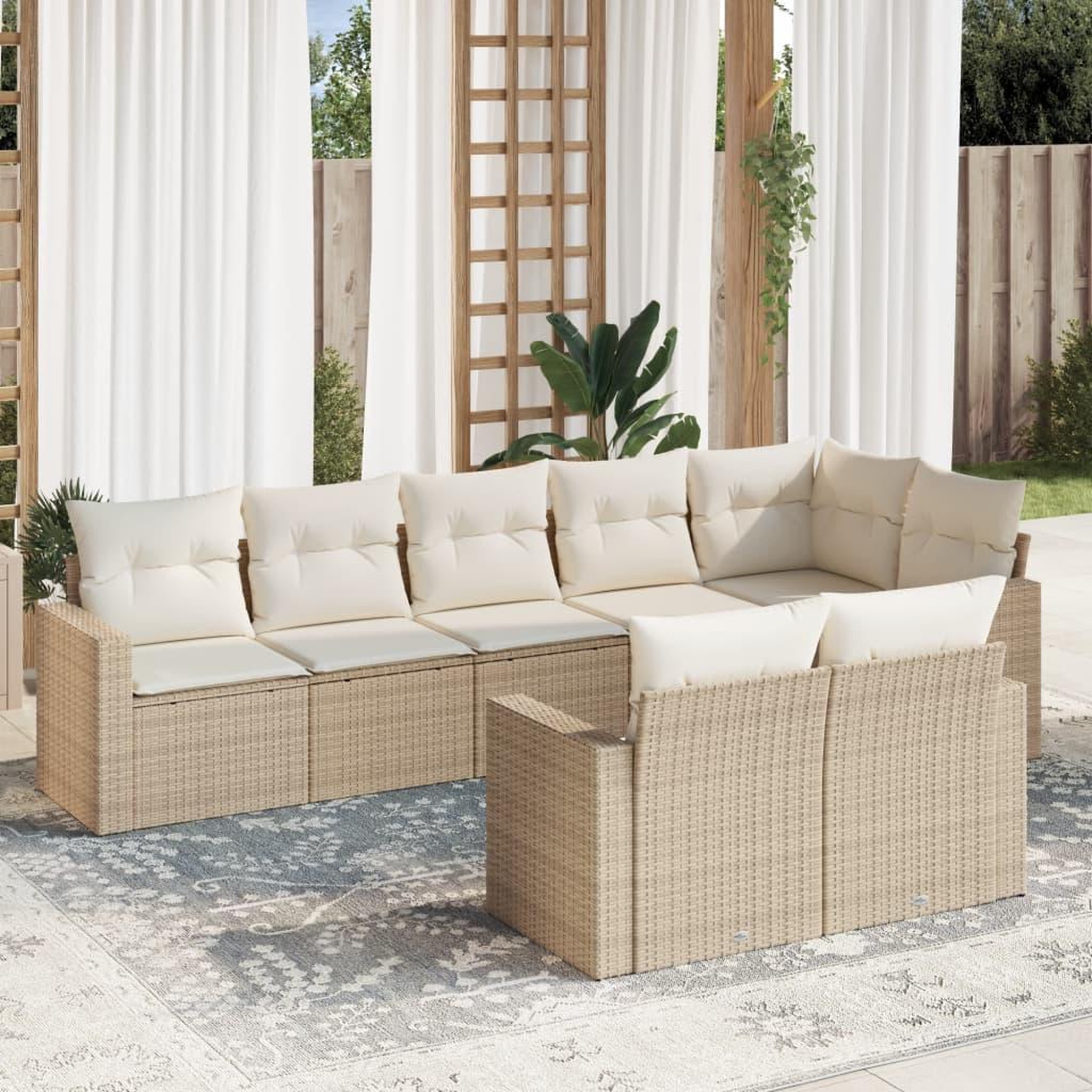 VIDAXL Salon de jardin avec coussins 8 pcs beige resine tressee
