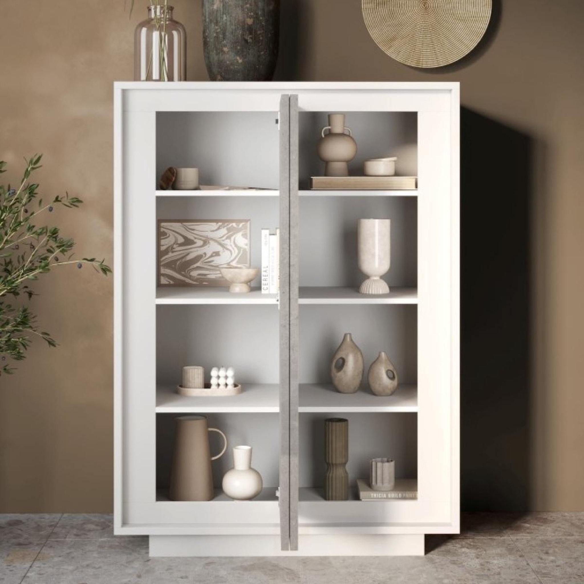 Voir la diapositive 4 : JLC KREATION Argentier-bar moderne 2 portes blanc et gris béton yori