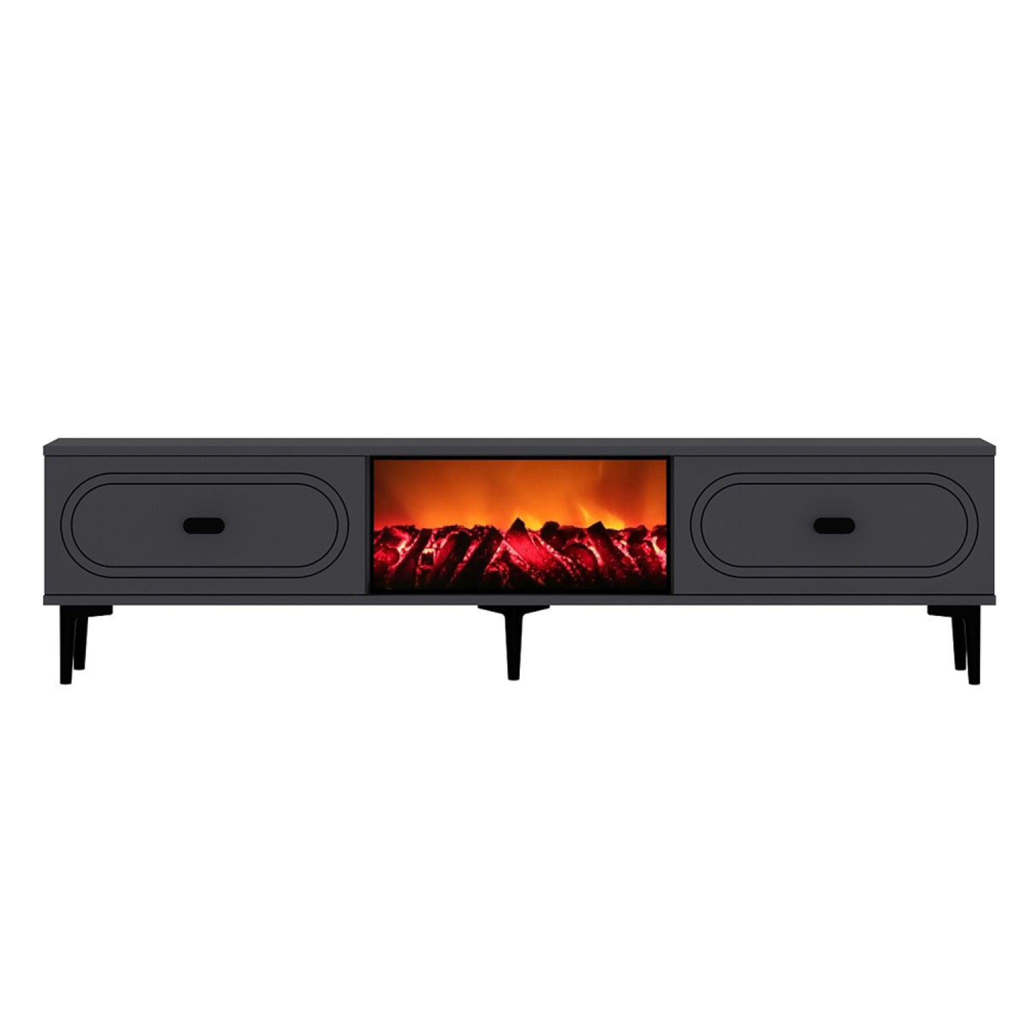 CONCEPT USINE Meuble tv avec cheminée led 150cm gris anthracite et noir fyra