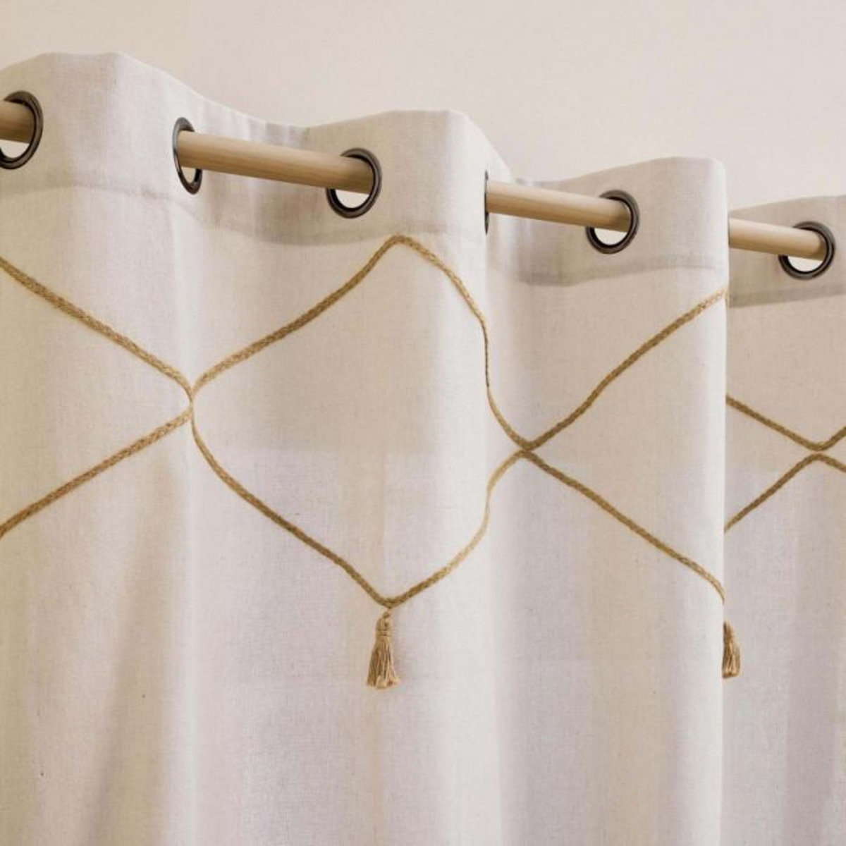 Paris Prix Rideau à Œillets Avec Pompons  Lacia  140x240cm Beige