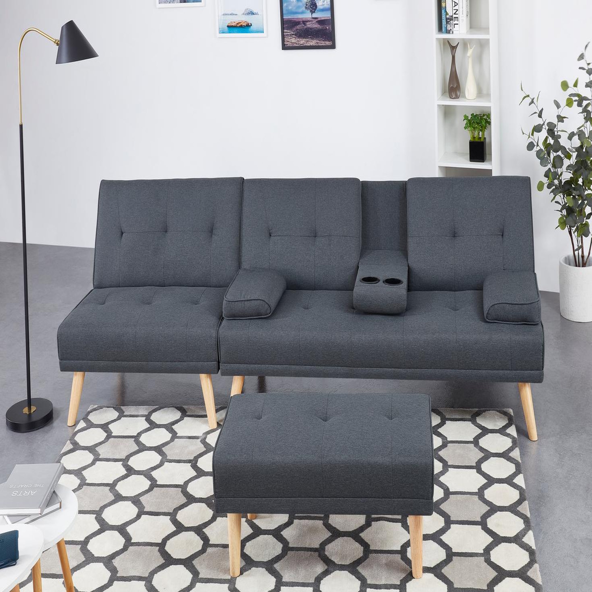 Voir la diapositive 5 : CONCEPT USINE Canapé scandinave convertible 5 places en tissu gris STOCKHOLM