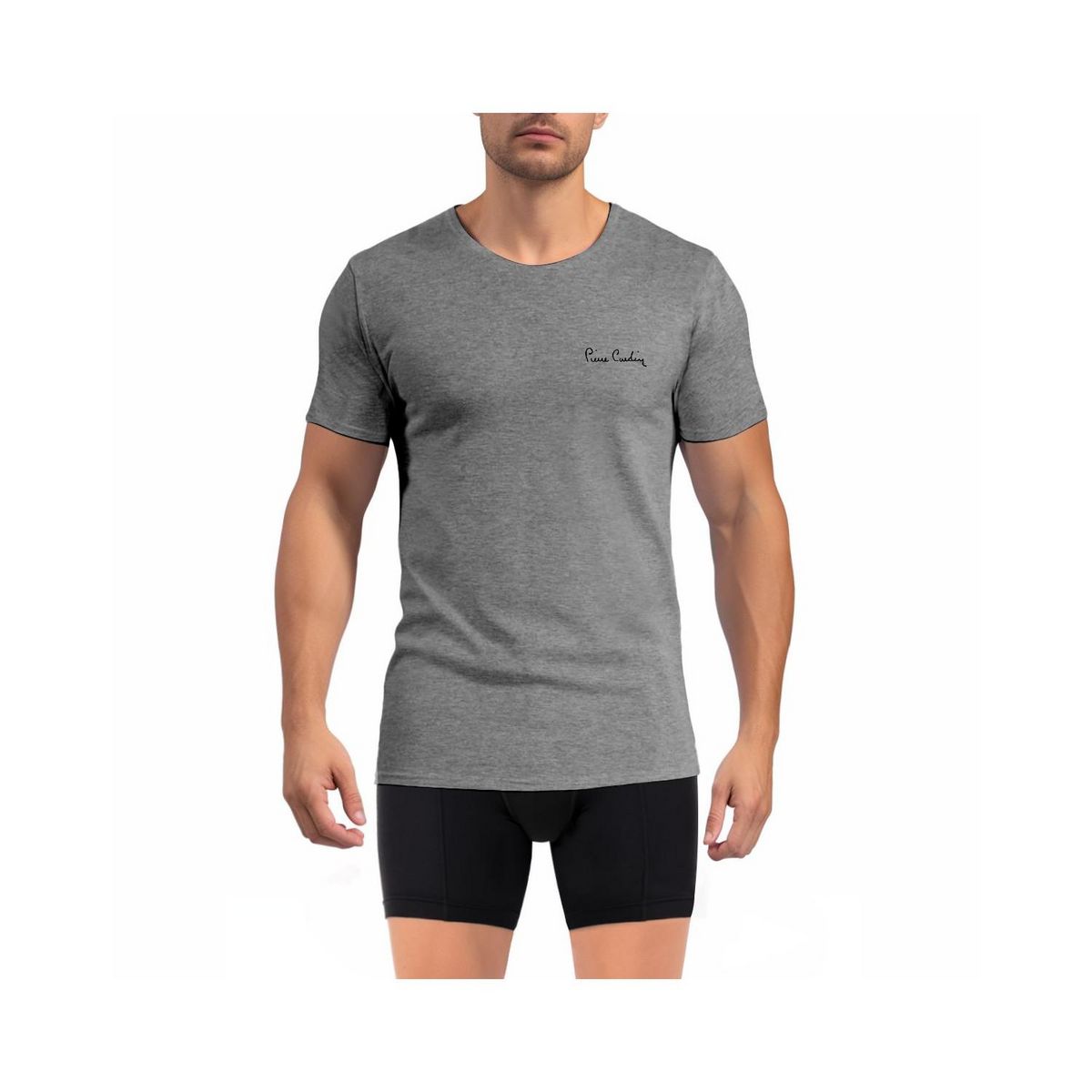 PIERRE CARDIN T-shirt homme en col rond avec broderie signature sur la poitrine