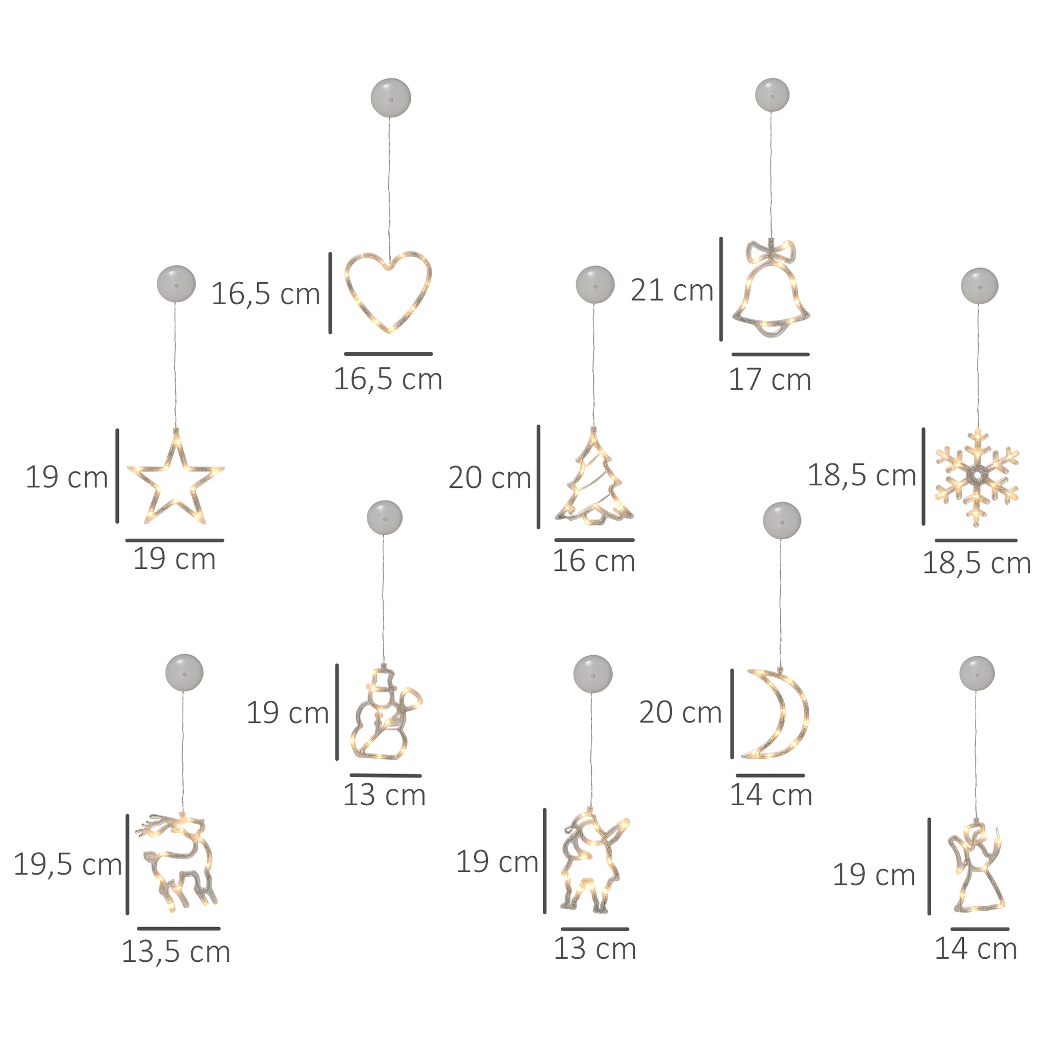 Voir la diapositive 3 : HOMCOM Décoration de Noël LED - décoration Lumineuse de Noël pour fenêtre - Silhouettes Noël pour fenêtre - 18 pièces avec ventouses - Blanc Chaud